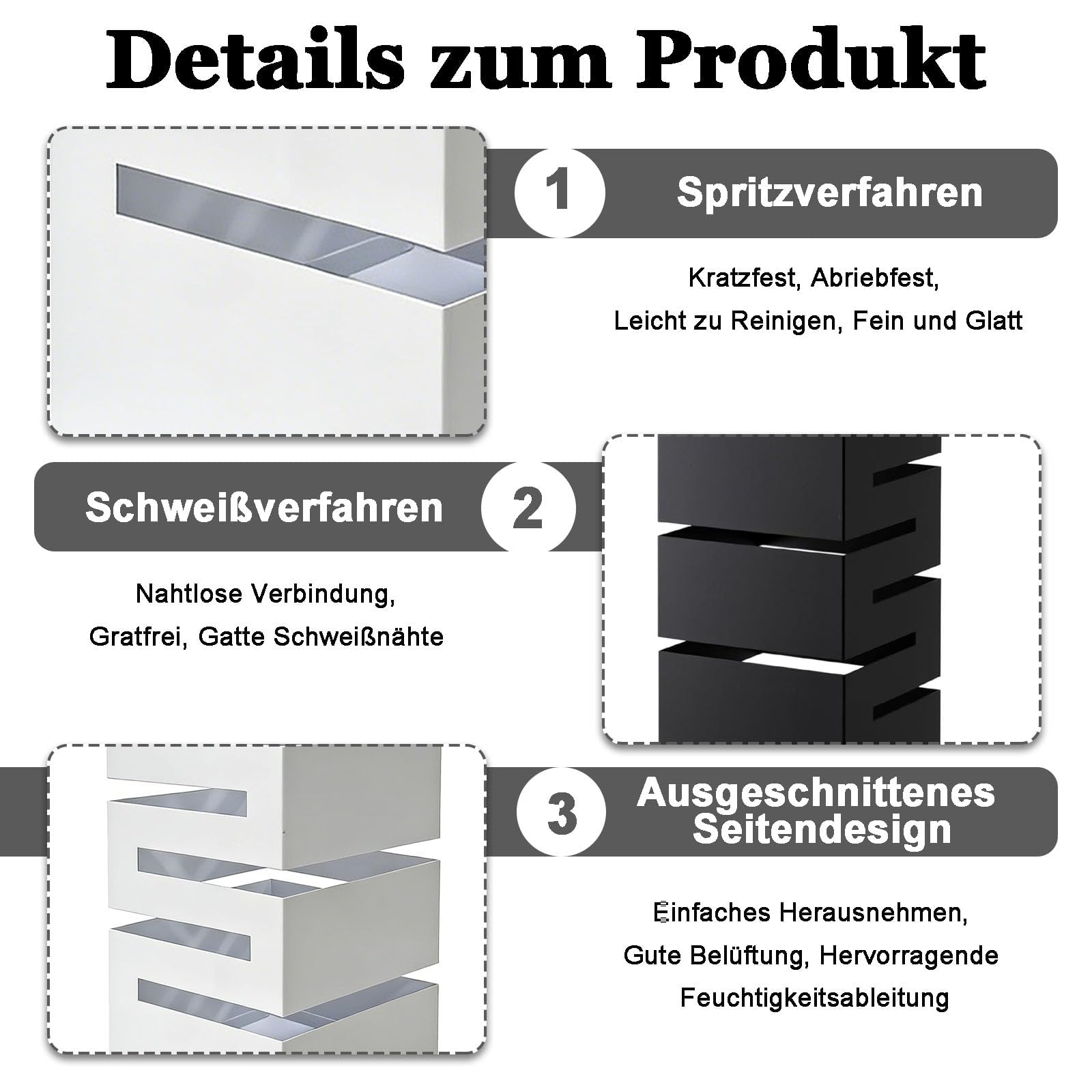 Regenschirmständer aus Metall, Moderner Regenschirmständer aus Metall, Schirmständer für Innen und Außenbereiche,Quadratisch Schirmständer, 16 x 16 x 42 cm für Eingang zu Hause und Büro (Schwarz)