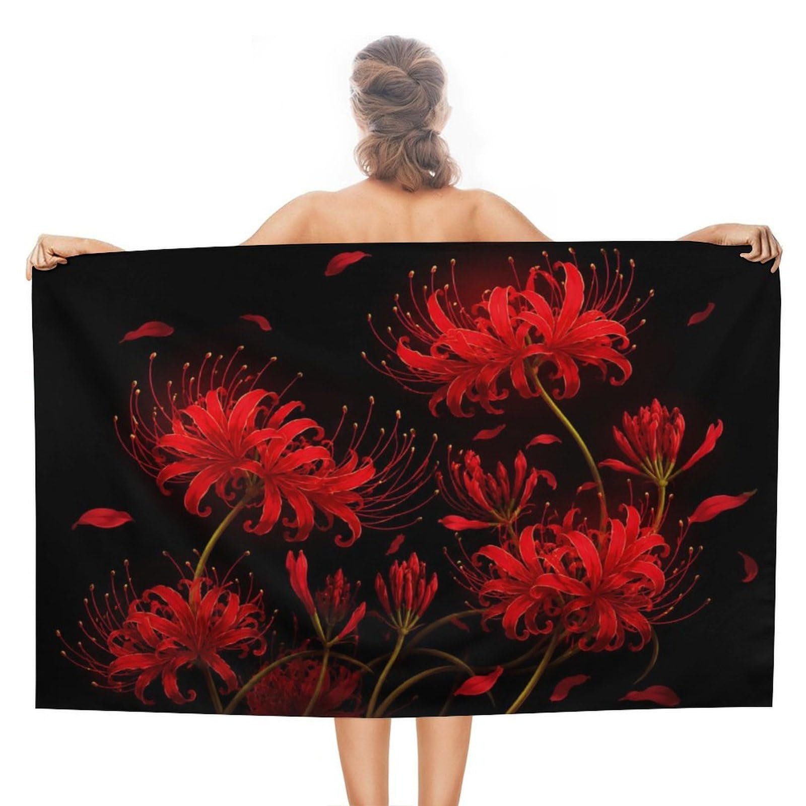 Anceky Red Spider Lily Flowers Oversized Beach Towel Quick Dry Sand Free Microfiber Travel Towel Lightweight Multi Purpose Beach Blanket Pool Gym Bath Towel 51x31 in