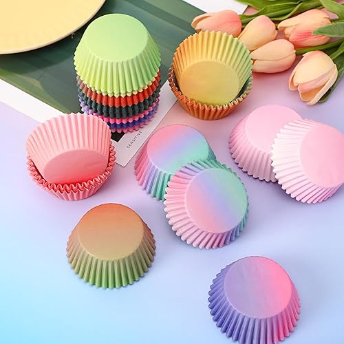 Miniatura 3 de SANNIX 450 forros coloridos estándar para cupcakes, diseño degradado, para hornear, envoltorios de papel para magdalenas, para fiestas de