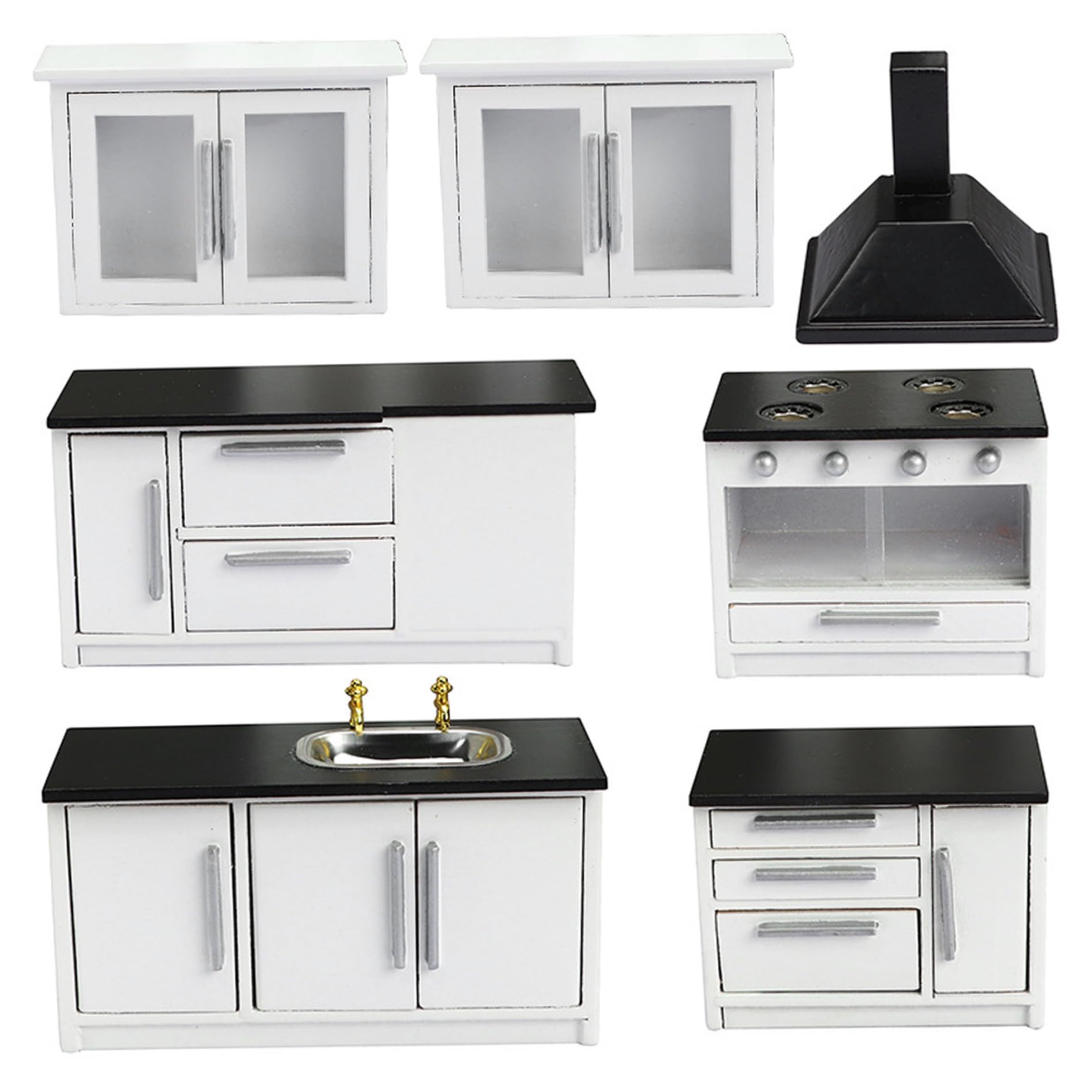 Mobili per casa delle bambole, Cucina per casa delle bambole, 7 pezzi/set Mobili per in legno in scala 1/12, Accessori per miniatura di simulazione
