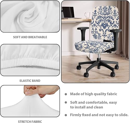 Miniatura 6 de Blue Floral Desk Chair Cover Stretchable 4-Piece Set Washable Breathable Office Chair Seat Covers and Chairs Arm Rest Pads for Home and PC Gaming