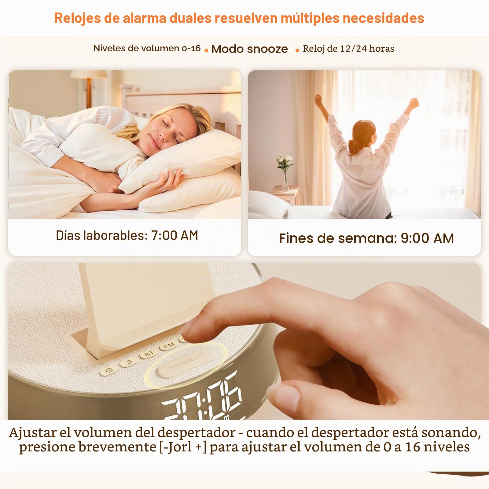 6 en 1 Cargador Inalámbrico para i Phone 17-11, Altavoz Bluetooth con Radio Despertador Cargador para A pple Watch, Wireless Charger con Ajustable Luz Nocturna Regalo Hombre