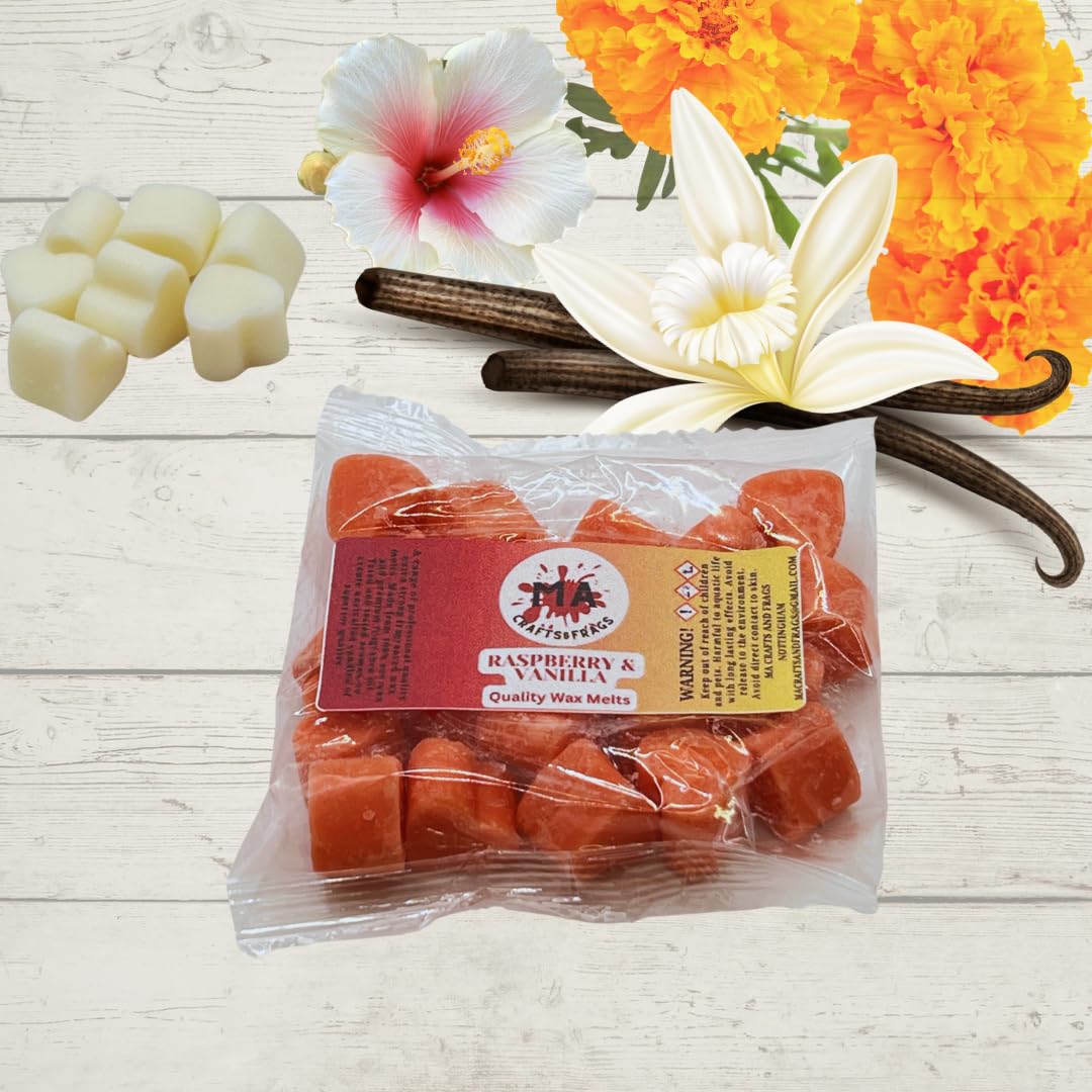 Ma Crafts&Frags Multicolour 20 X Highly Scented Wax Melts Mini Hearts Handmade, Cruelty Free, Vegan Many Fragrances (Raspberry & Vanilla)