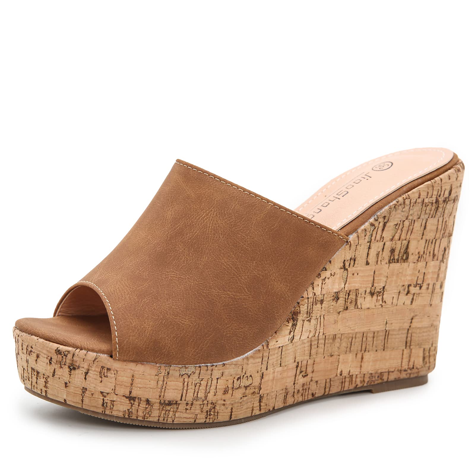 GUNIYIFS Womens Heeled Sandals Wedge Platform Open Toe Suede Slip on Casual Summer Slip on Comfy Cork Sandals for Women Shoes