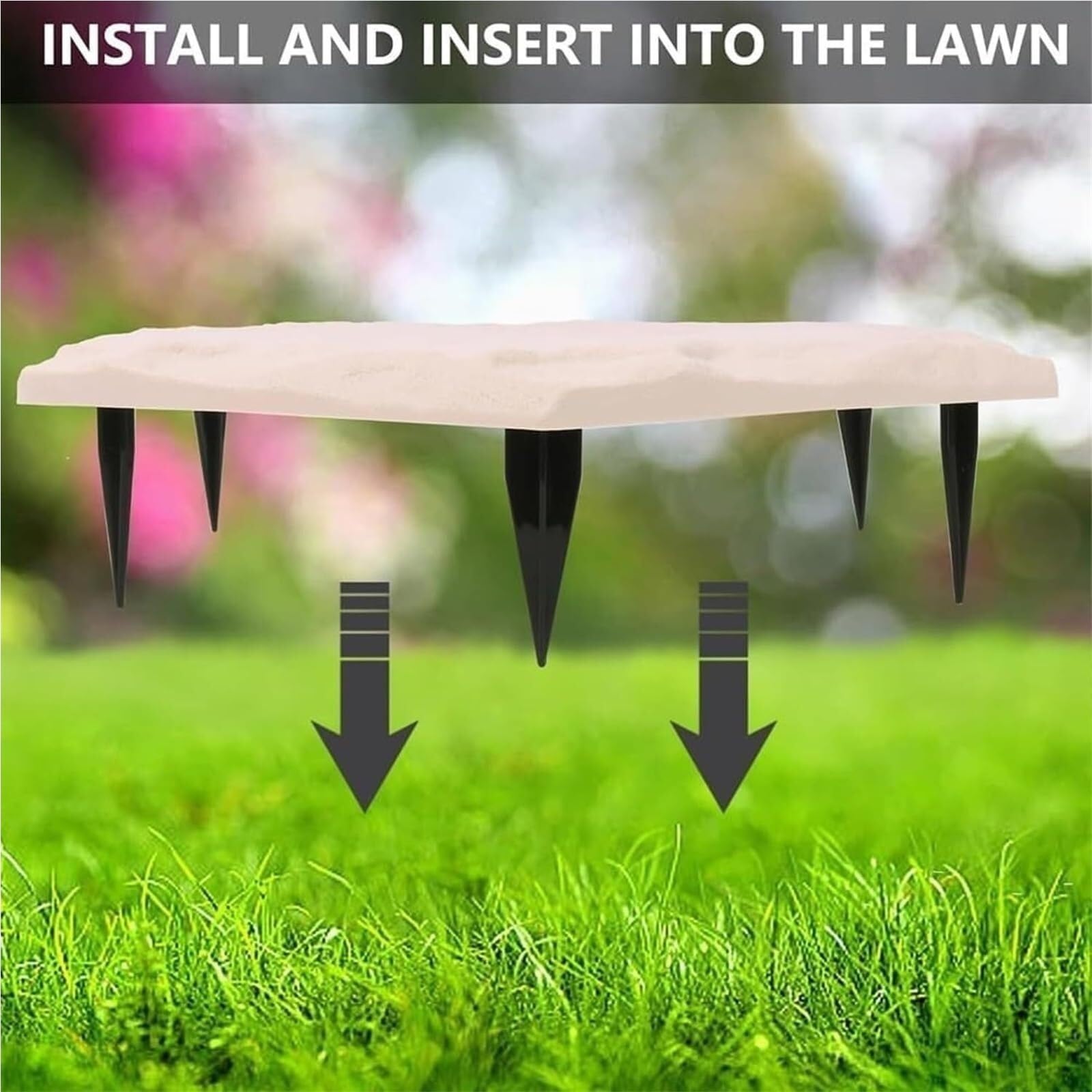 Dalles de pas japonais résistantes aux intempéries for allées, pavés en résine durable de 40 cm avec piquets, à enfoncer dans le sol for allées, pelouses et jardins.