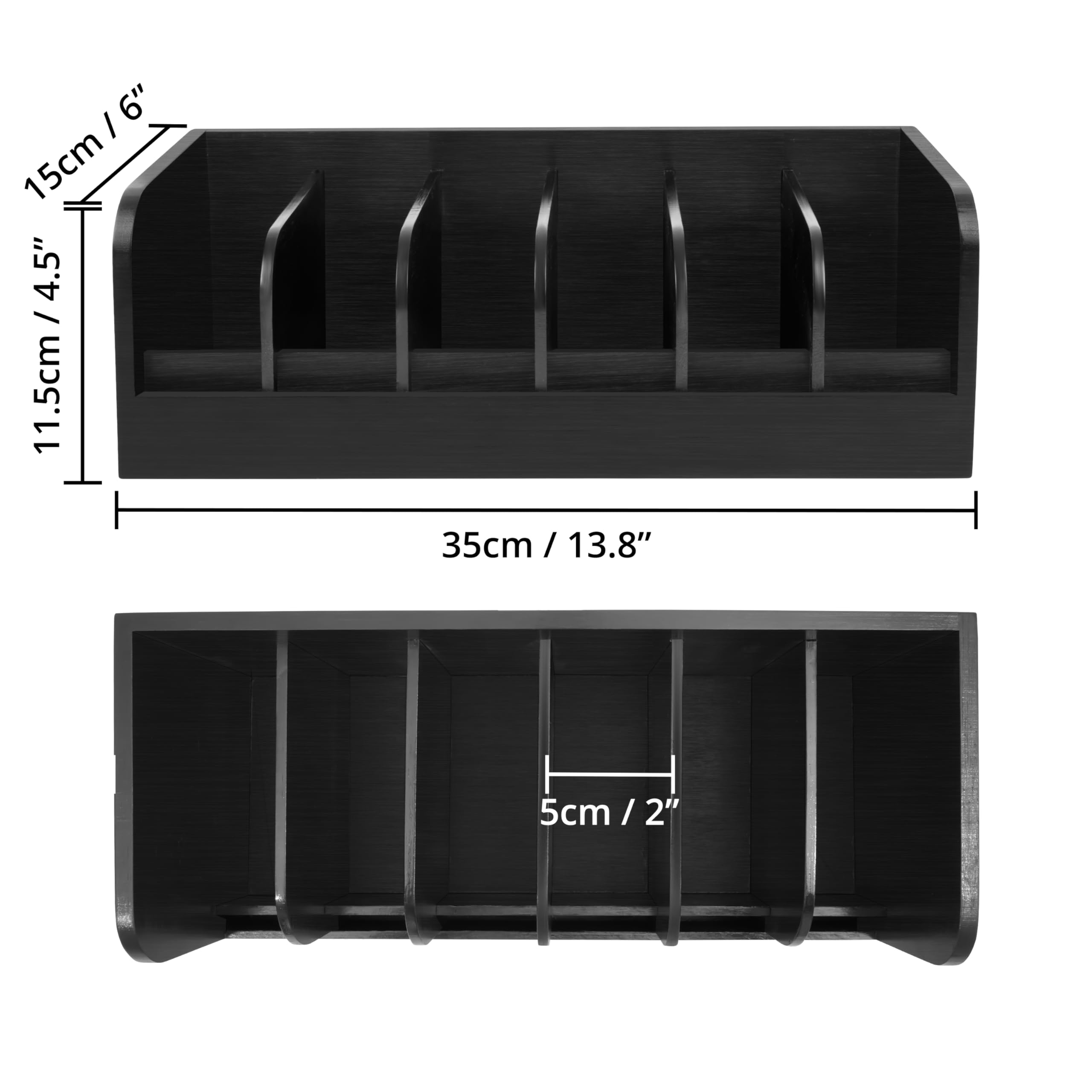 Winter Shore Caja Organizadora para Cinturones Negra - Organizador Cinturones de Madera de Bambú Oscuro de 6 Rejillas - Organizador de Armario Estuche Contenedor Natural Relojes Hombres y Mujeres