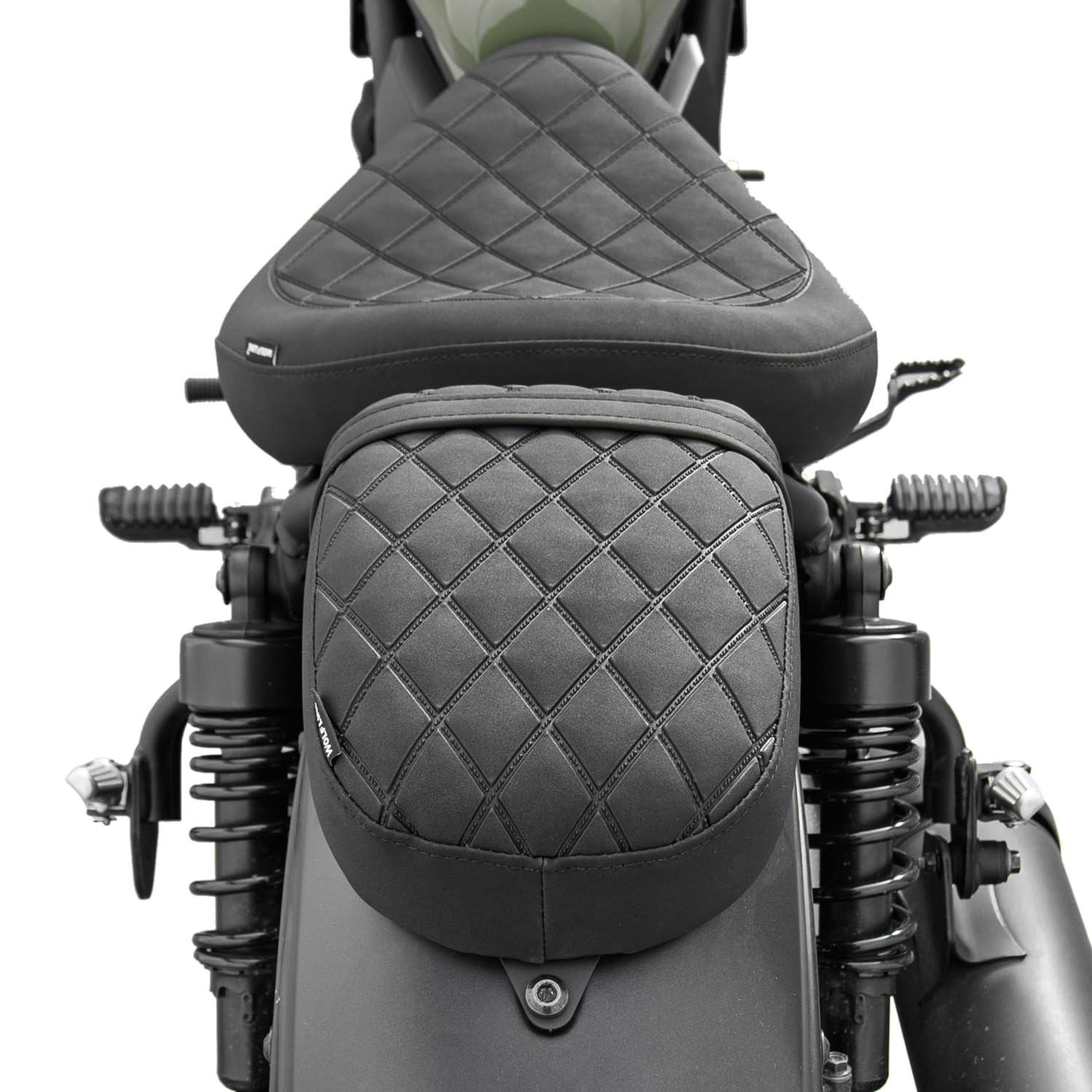 Motorrad-Leder-Front-Fahrer-Solo-Sattel-Rücksitz-Beifahrer-Sitzkissen-Set Kompatibel mit Rebel CMX 500 300 CMX500 CMX300 2017-2026 Druckentlastung Weiches Polster, Schwarz