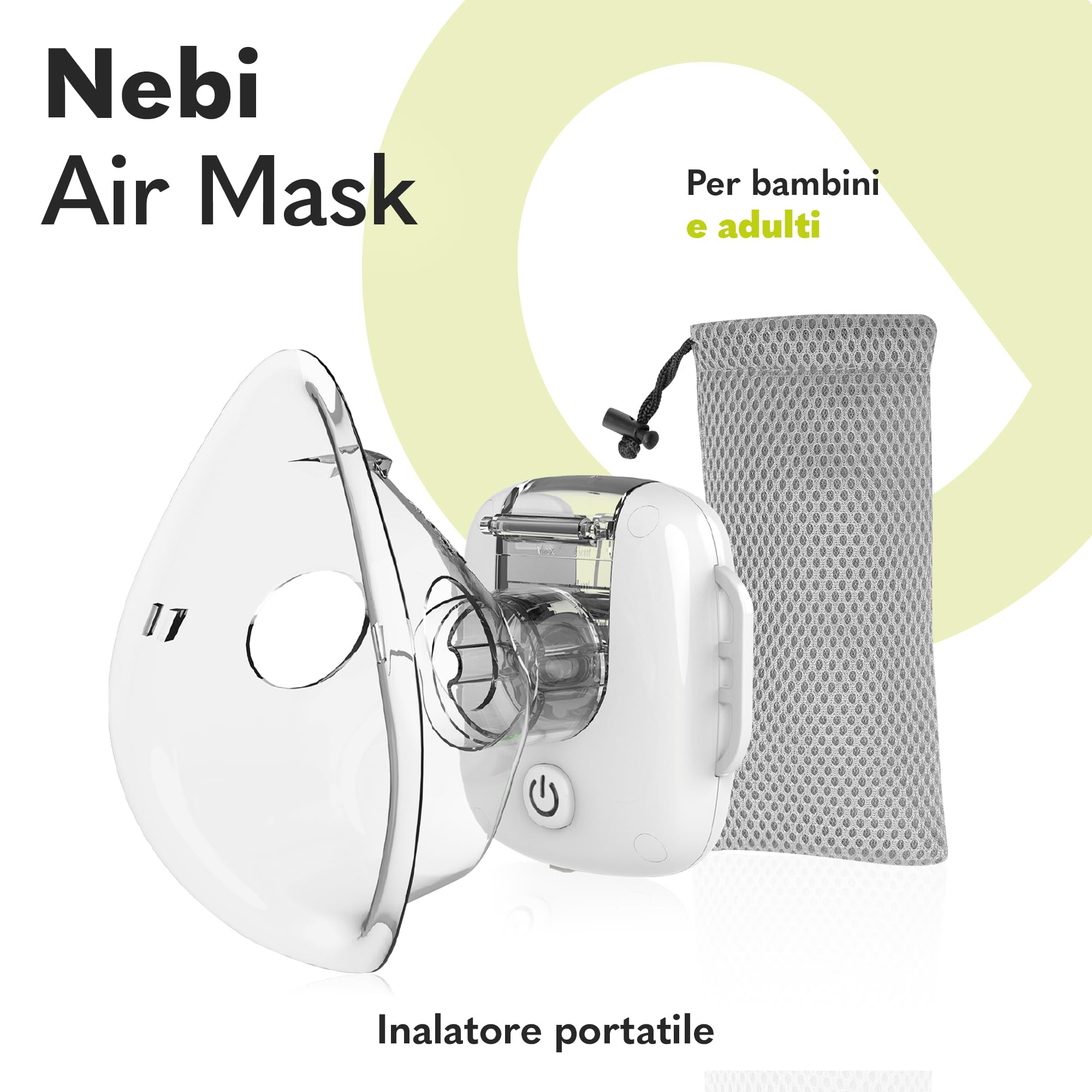 LIONELO Nebi Air Mask inalatore, nebulizzatore per bambini e adulti, silenzioso, compatto e portatile, per malattie dell'apparato respiratorio, infezioni e allergie, inalazione ad alta efficienza