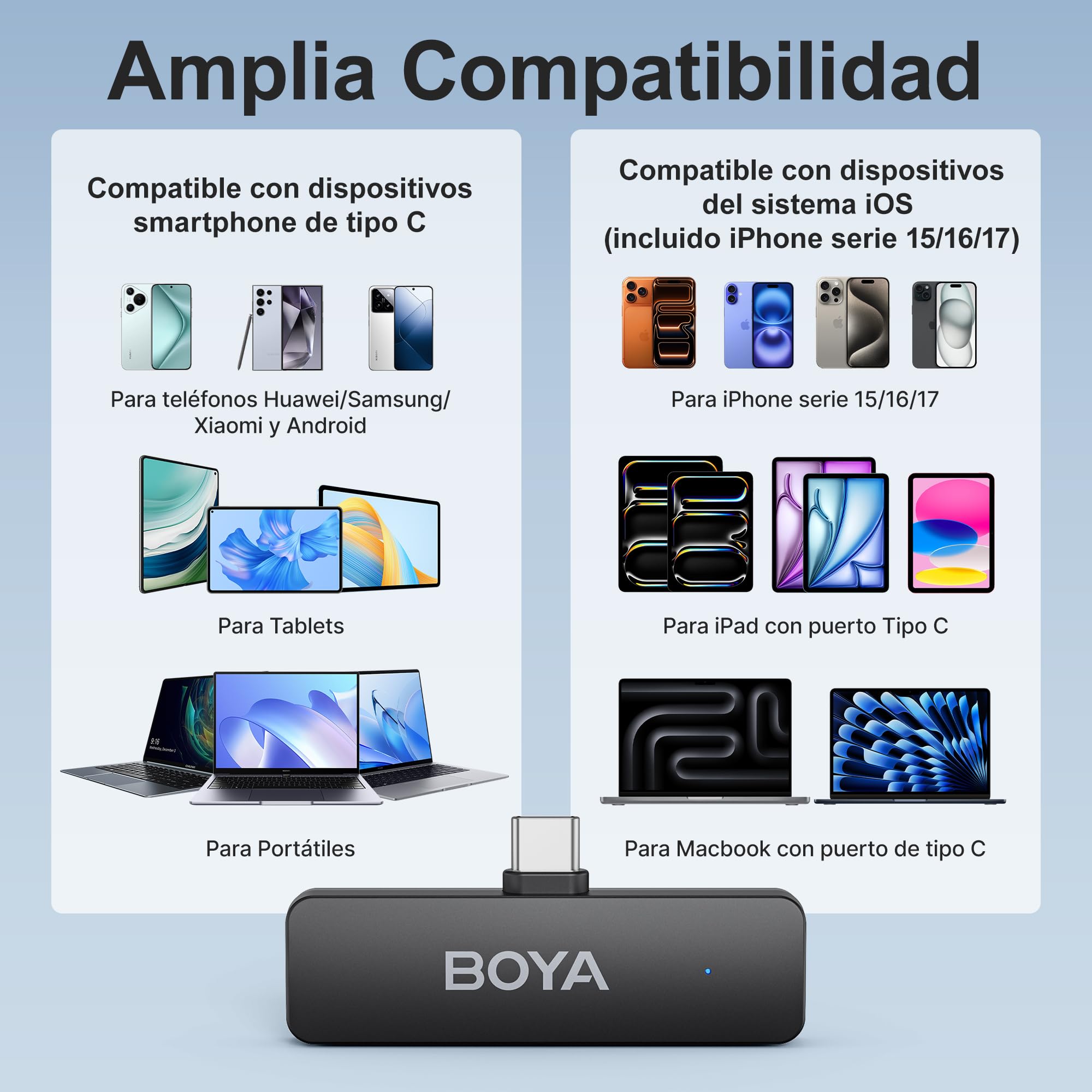 BOYA BY-V4U - Micrófono inalámbrico Lavalier para iPhone 15, Android Tipo C, teléfono Inteligente, micrófono de Solapa inalámbrico con Clip para grabación de Video, Podcast, entrevista, transmisión