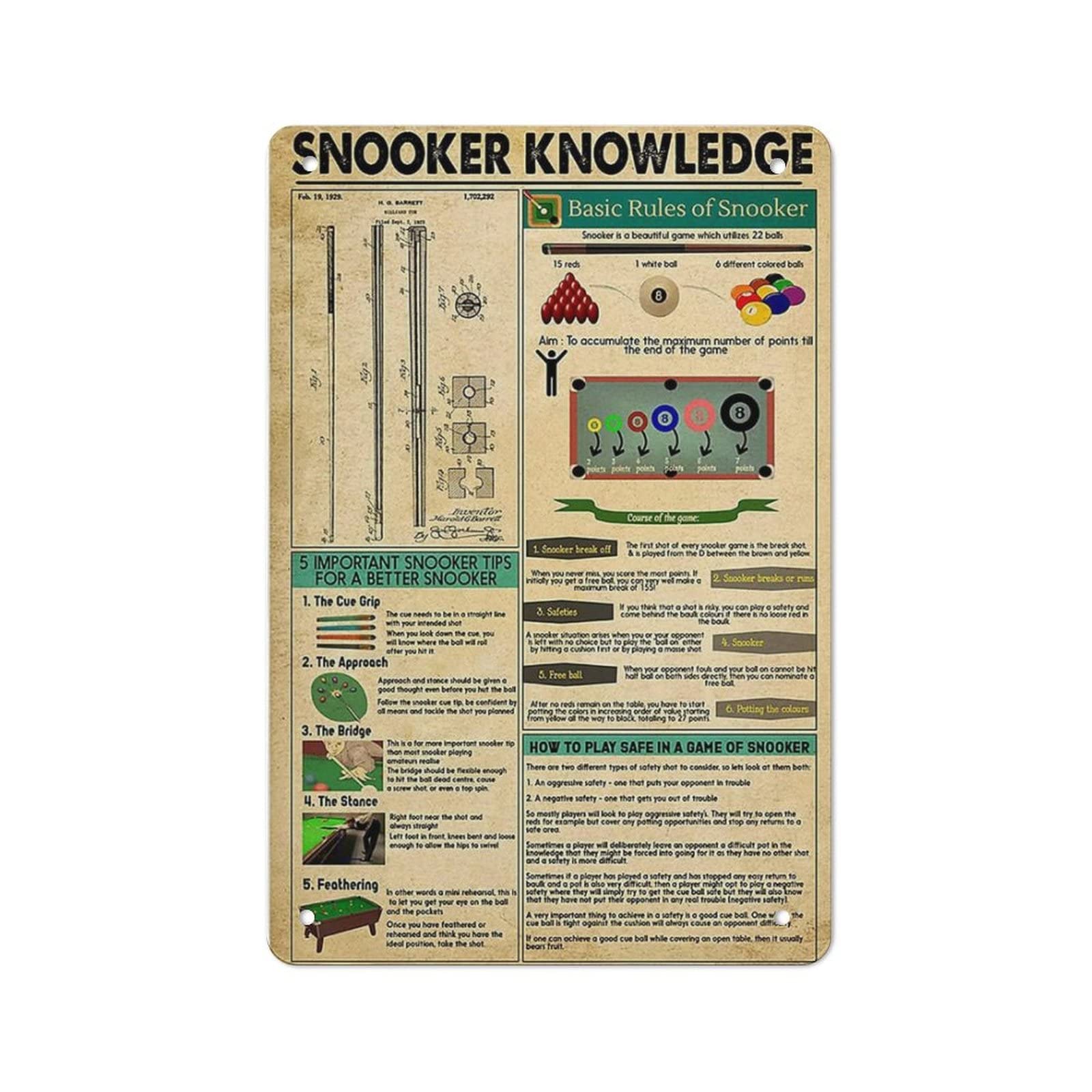 AOOEDM Snooker Knowledge Wall Metal Tin Sign for Home Bar Pub Kitchen Wall Art Deocr Man Cave Vintage Metal Sign Poster Plaque Signs Quotes Sign