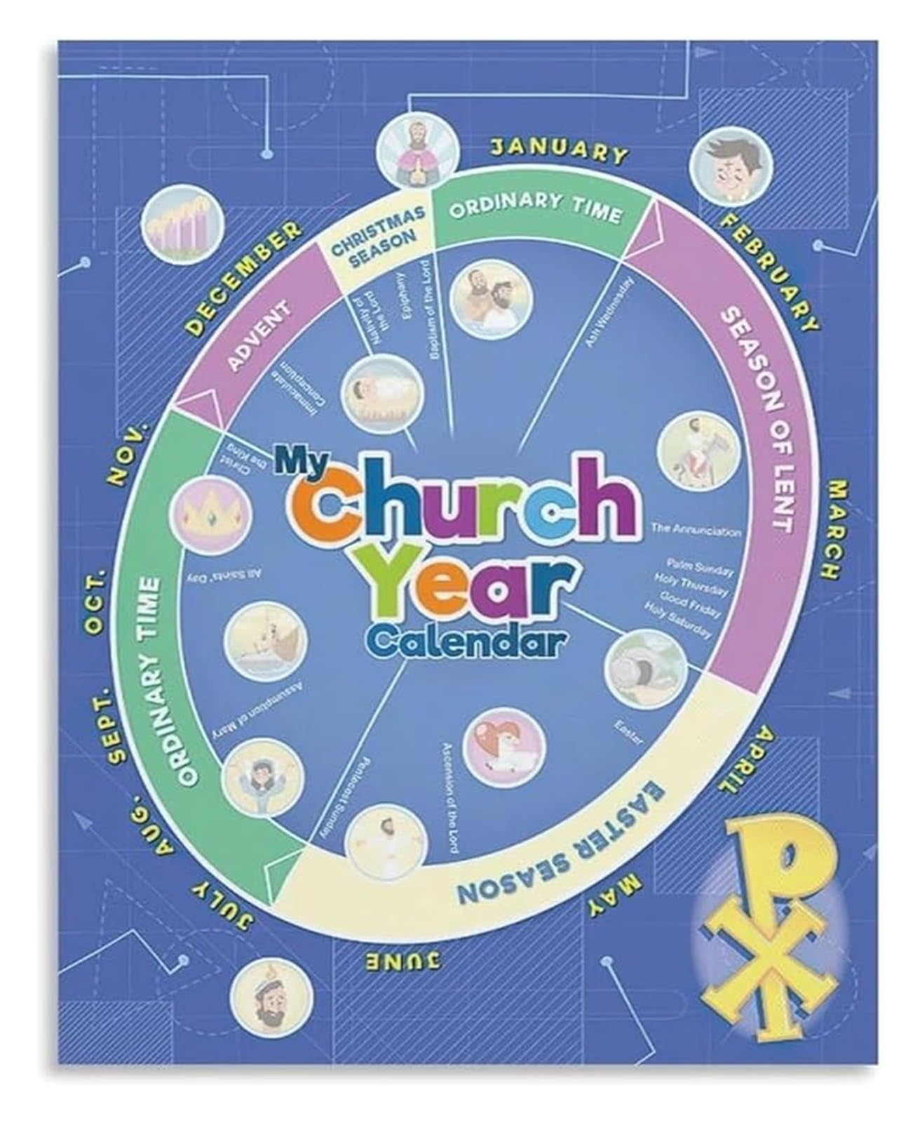 HGETJOHXEM Catholic Worship Liturgical Colors Guide Calendar Reference Canvas Wall-Art for Church Library(Framed,16x24inch(40x60cm))