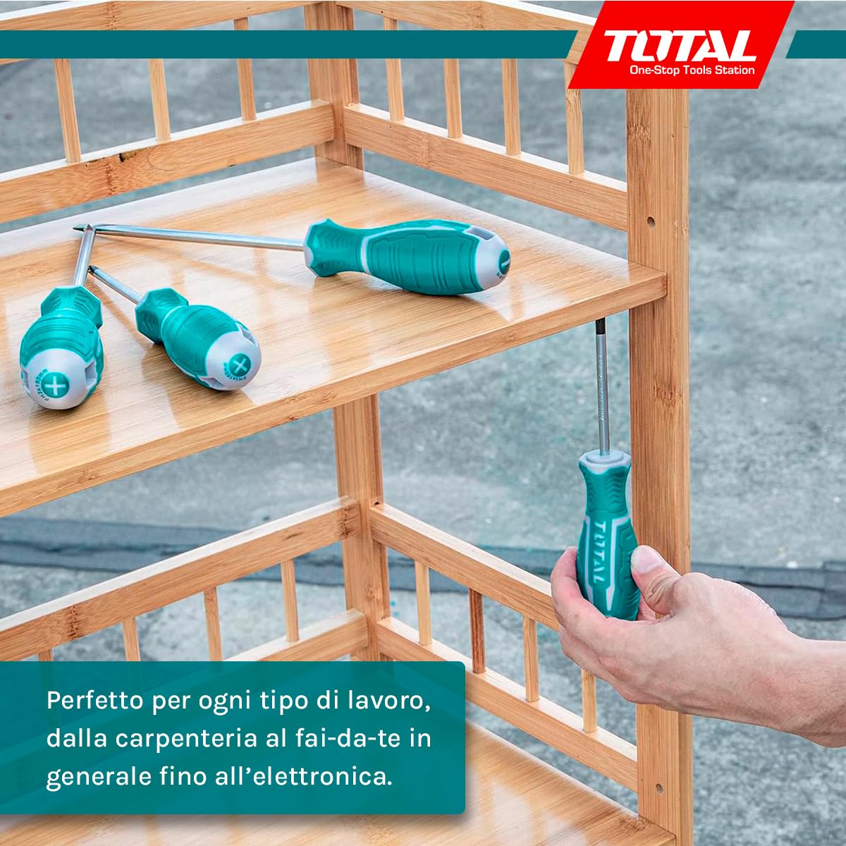 TOTAL - Set di Cacciaviti - Contiene 18 Pezzi - Cromo Vanadio - Punta Magnetica - Manico Ergonomico - Ideale per Uso Intensivo