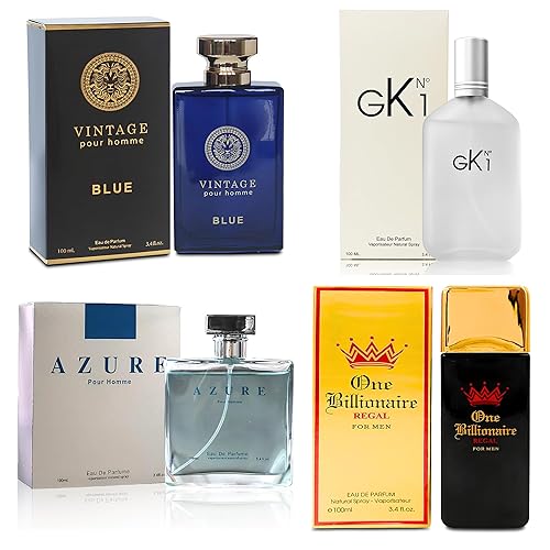 Miniatura 20 de Colonia para hombre, 4 conjuntos combinados (cielo azul/noche de rosas/valiente/ébano estadounidense), Eau de Parfume/Toilette Spray natural cada
