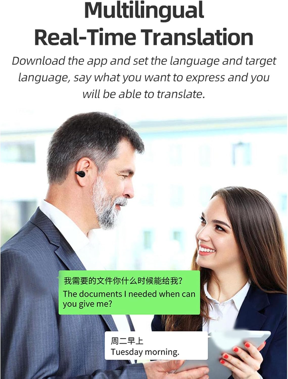 Yunseity Language Translator Earbuds, X9 Two Way Translation Headphones in Real Time, Clip Online Translation Device in 144 Languages & 3 Translation Modes, with Display (Black)