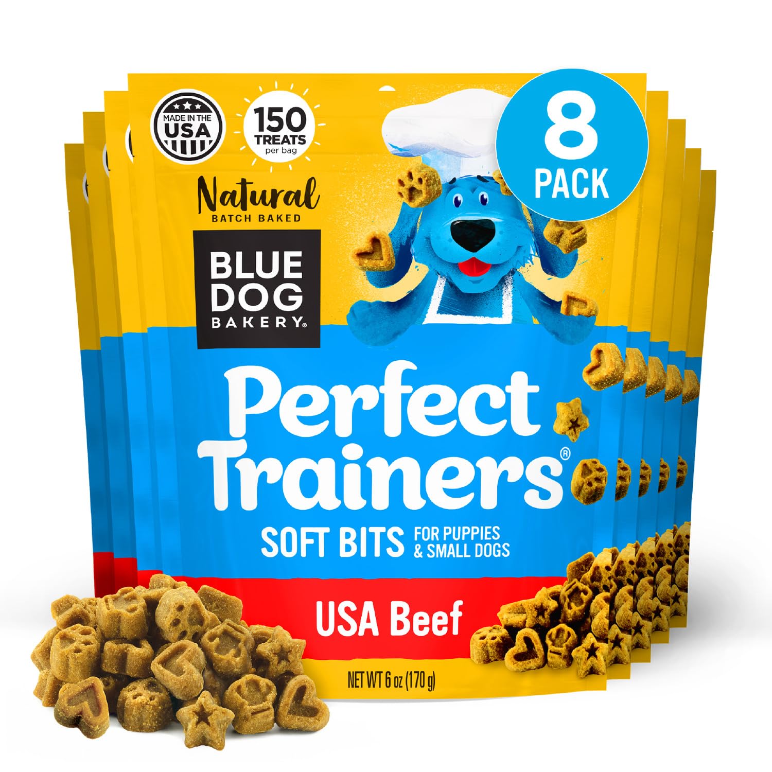 Blue Dog Bakery Perfect Trainers, Mini Dog Training Treats, Soft & Chewy, Made w/USA Beef, Healthy Treats, All Natural, Extra Small, 6 oz (Pack of 8)
