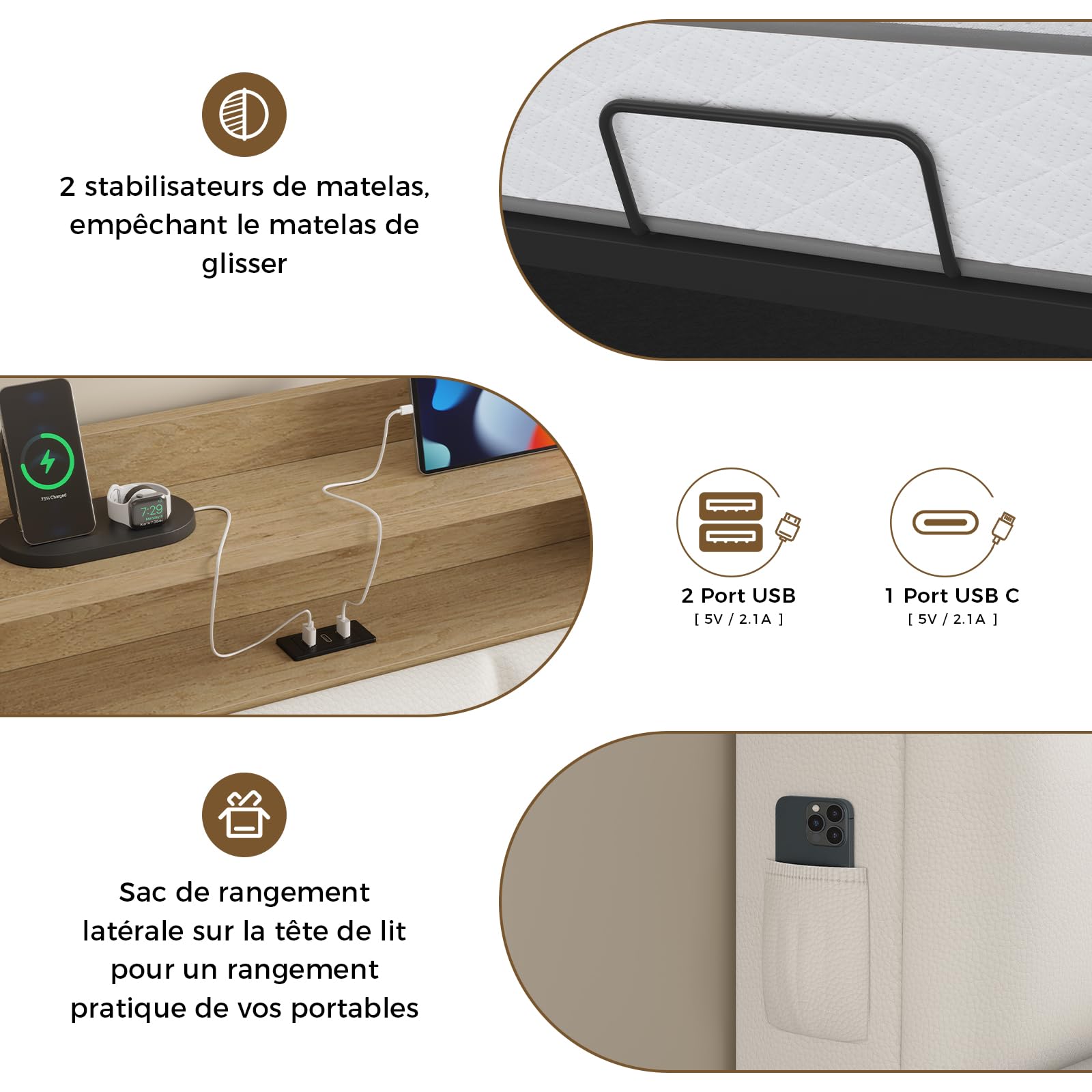 KIMENICH Lit Coffre 160 x 200 à LED, Lit Hydraulique avec Étagères Ouvertes et Rangement Caché en Tête de Lit Capitonné, lit 2 Personnes avec Lattes en Bois, Lits 160 x 200 avec Sommier en PU Blanc