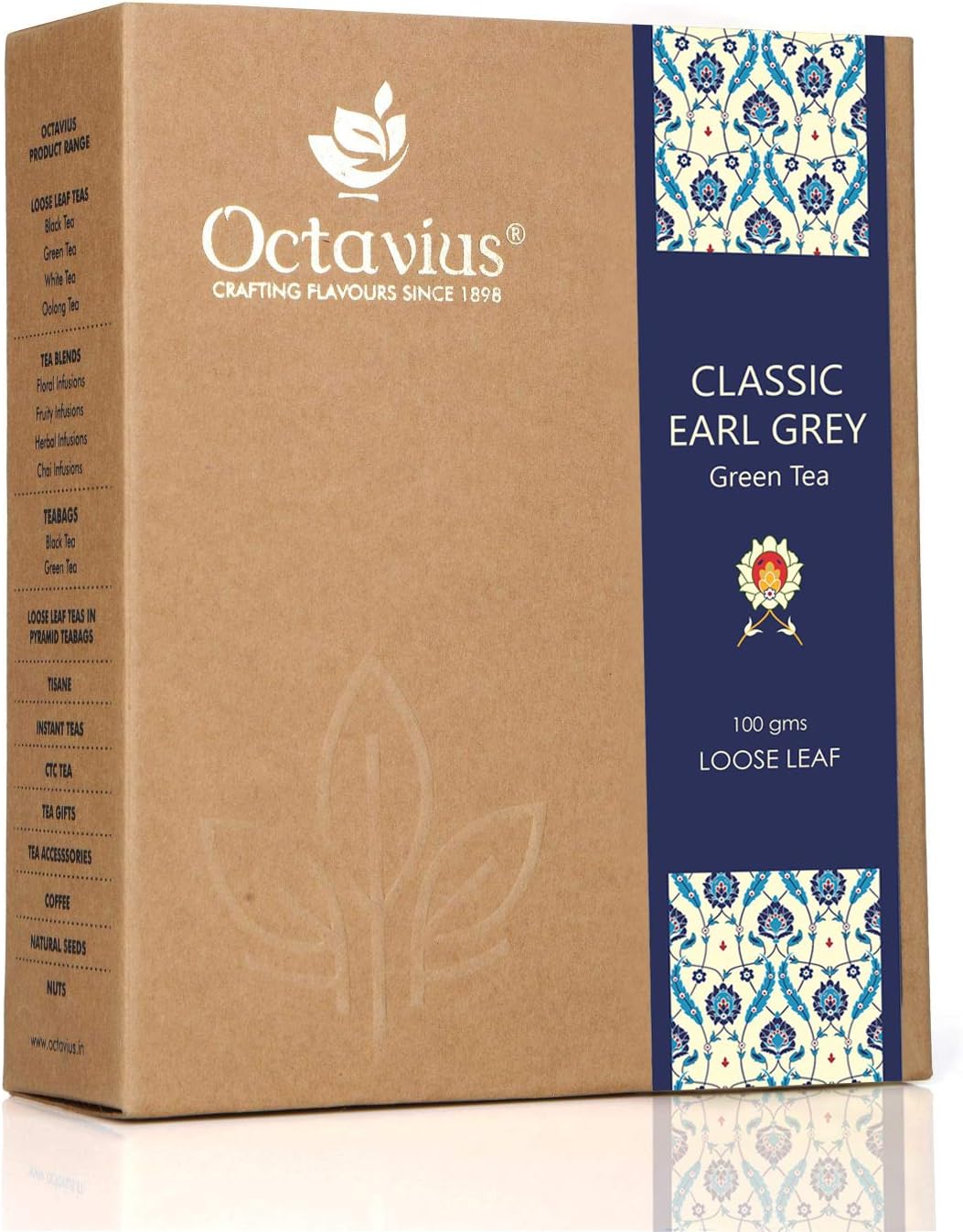 Octavius | Earl Grey Green Tea - 100 Gm (50 Cups) | 100% Natural | Loose Leaf | Natural Bergamot Extracts | Antioxident-Rich | Help Ease Stress & Anxiety | Improves Digestion & Skin Health | 100 Gm Box