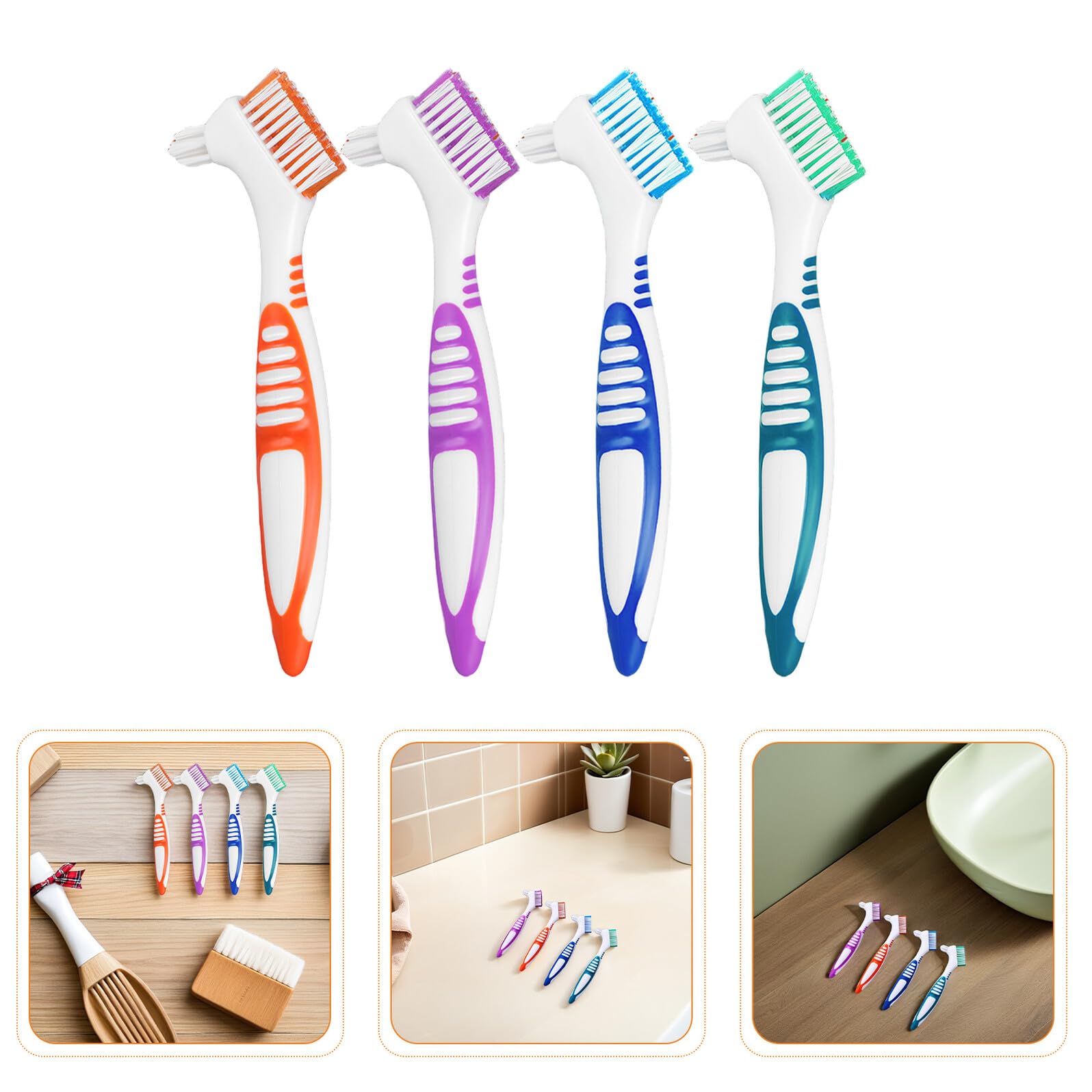 KOMBIUDA 12 Pezzi Spazzolino Doppia Faccia per Pulizia Protesi Setole Morbide per Denti Falsi Apparecchi Ortodontici e Bite Strumento Portatile per Igiene Orale Profonda e Delicata