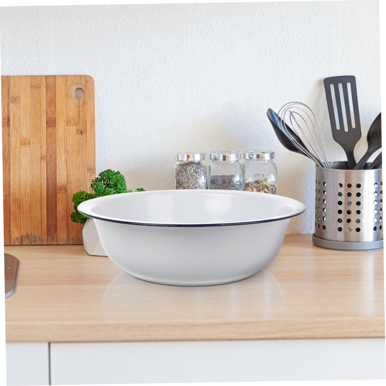 Tofficu Cuenco Grande de Esmalte Blanco para Mezclar, Fácil de Limpiar, Versátil y Retro, Adecuado para Cocina y Lavado de Frutas