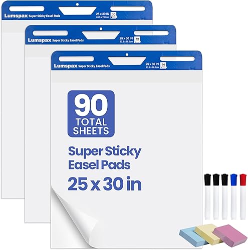 Sticky Easel Pads 25x30 In, 3 Pack Large Self Stick Flip Chart Paper with Enhenced Power, 90 Sheets Total