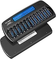 Vista 7 de Cargador de batería AA AAA de 12 bahías con función de actualización, cargador de batería inteligente con pantalla LCD para baterías recargables