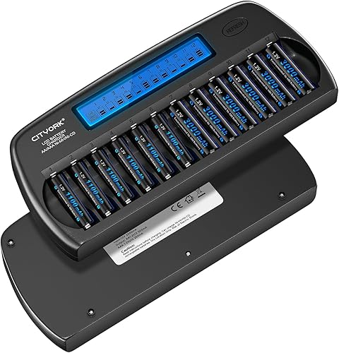 Miniatura 7 de Cargador de batería AA AAA de 12 bahías con función de actualización, cargador de batería inteligente con pantalla LCD para baterías recargables