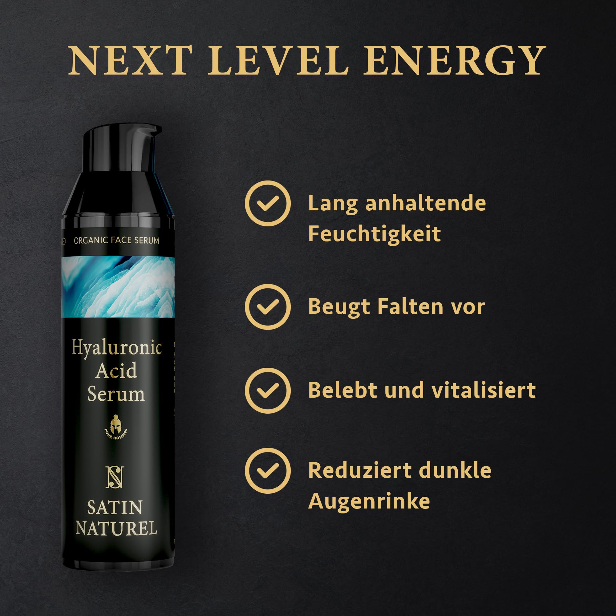 Satin Naturel Hyaluron Serum für Männer 75 ml – Feuchtigkeitsspendendes Gesichtsserum mit Bio Aloe Vera & Hyaluronsäure – Anti-Aging Serum gegen Trockenheit – Natürliche Gesichtspflege für Männer