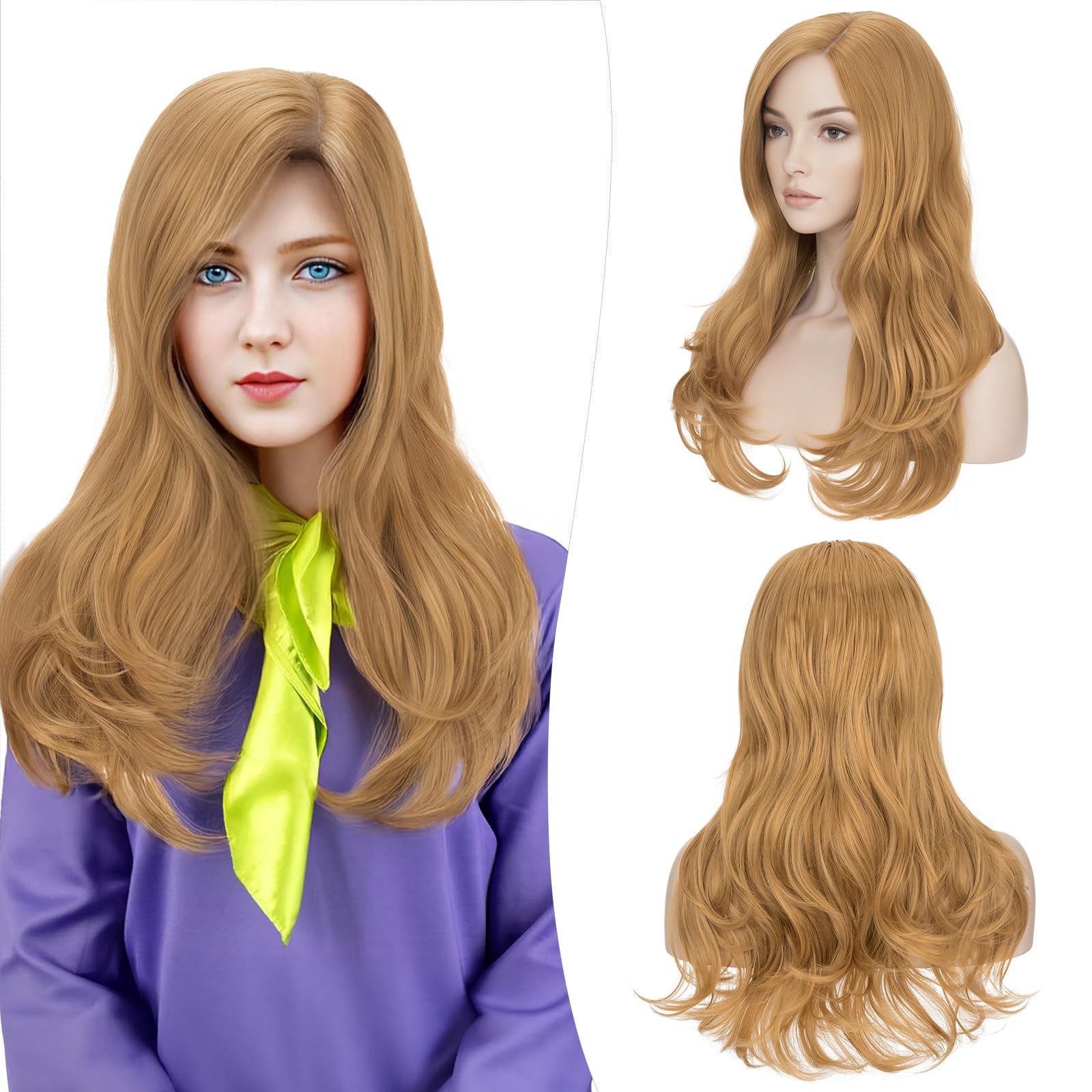 S-noilite Long Blonde Wigs Middle Part Curly Wavy Synthetic Hair 20inch for Women Party Costume Cosplay Wig Halloween