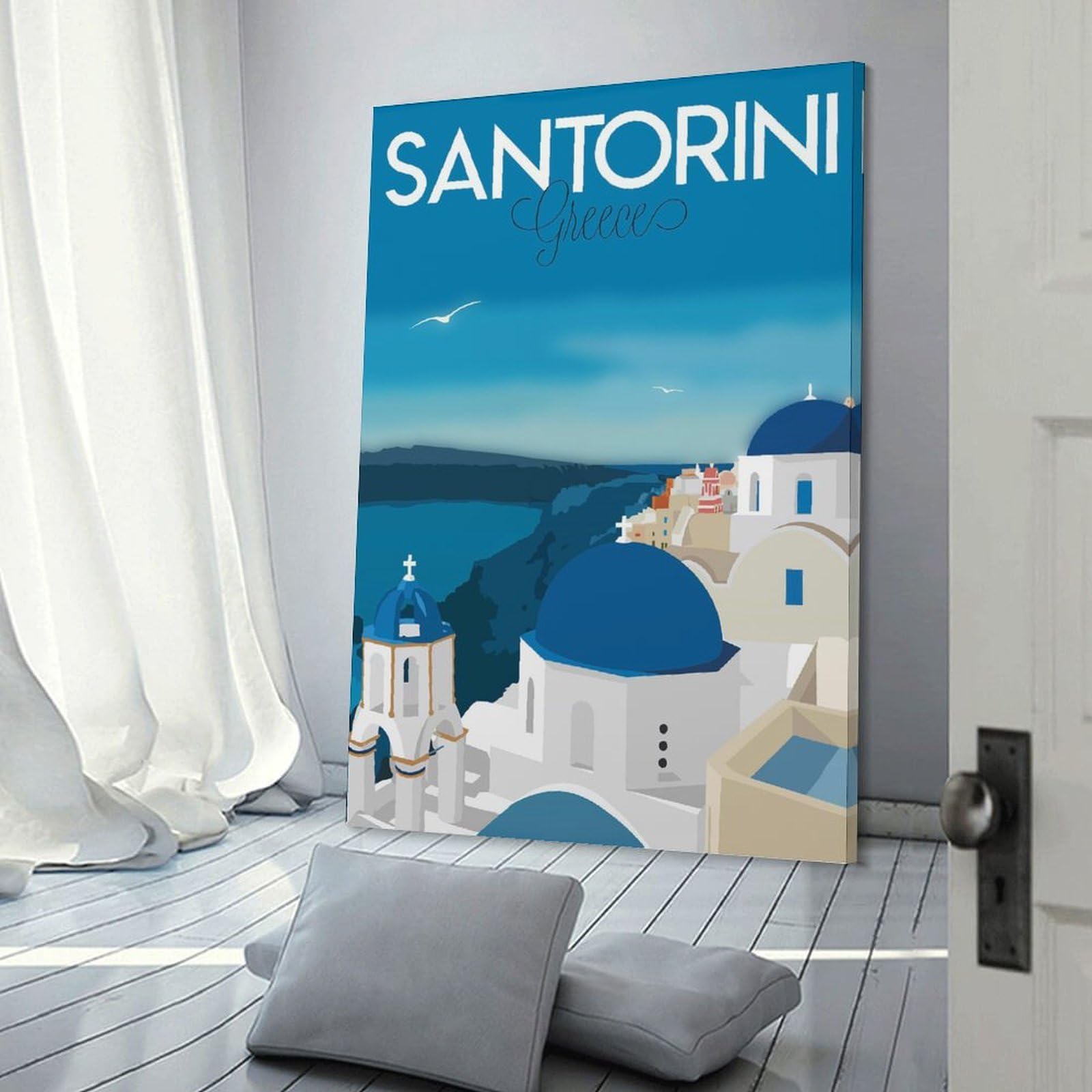 Junmoney Santorini Greece (2) Wall Art Print 24x36inch(60x90cm), for Lounge, Study, Hallway Or Flat Walls, Decorative Artwork with Broad Appeal