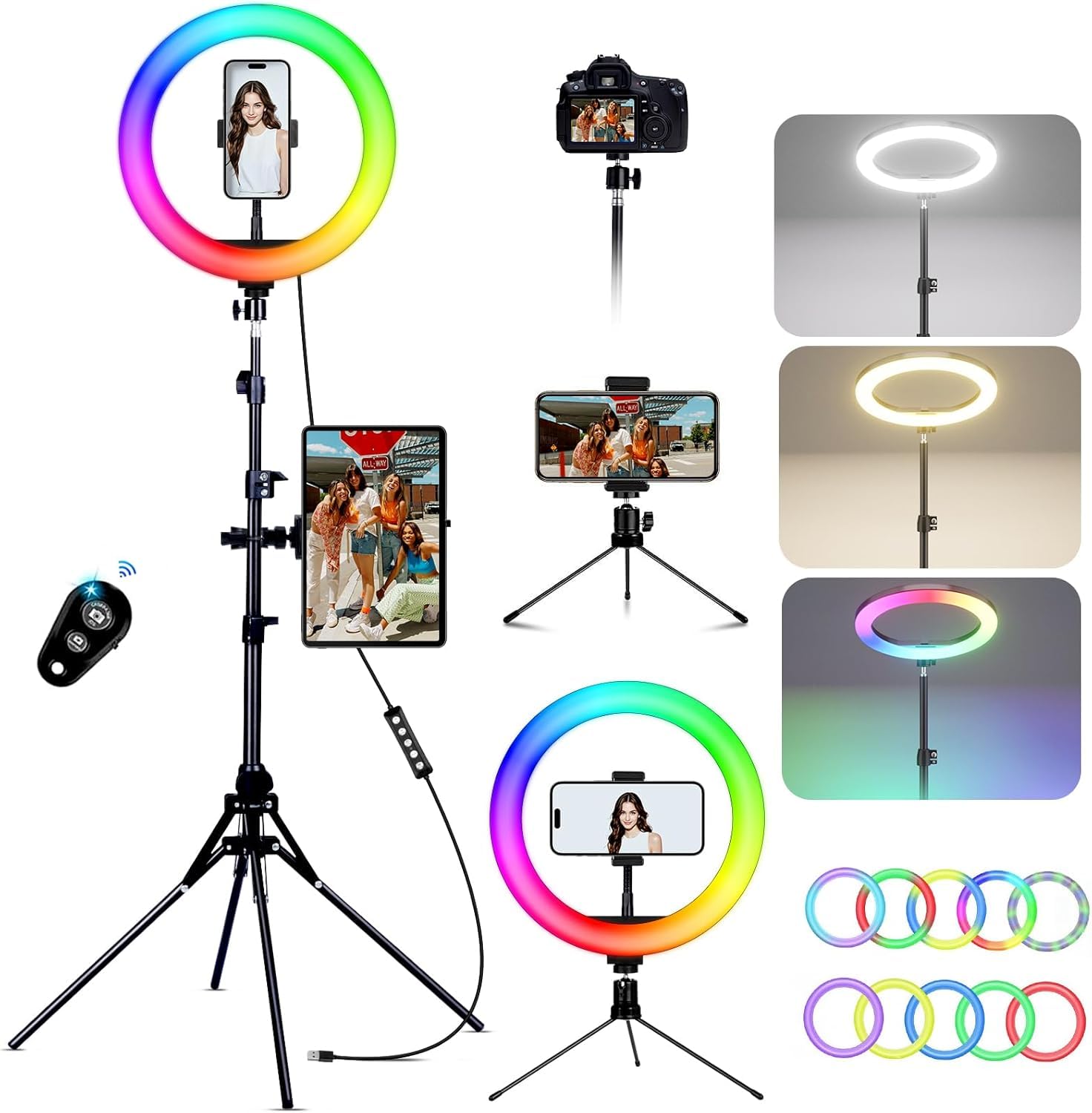 KOSCHEAL 12 Zoll Ringlicht mit Stativ,Tisch LED Ring Light Kamera Handystativhalter mit ringlicht, 2800-6500K,40 RGB-Modi für Selfie,Tik Tok Vlog,YouTube, Makeup, Facebook Video