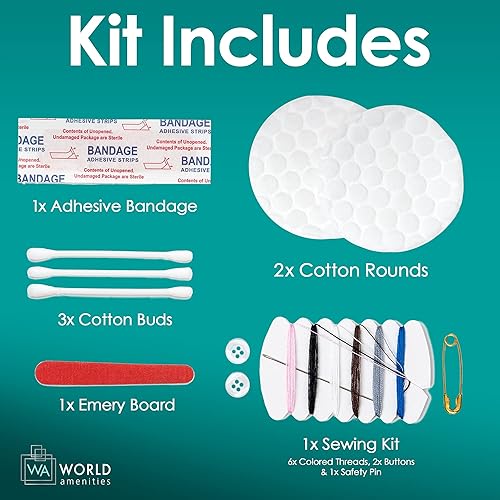Miniatura 3 de World Amenities Necessities Kit de tocador de aseo  Bolsa esmerilada transparente artículos de hotel incluye kit de costura lima de uñas hisopos de