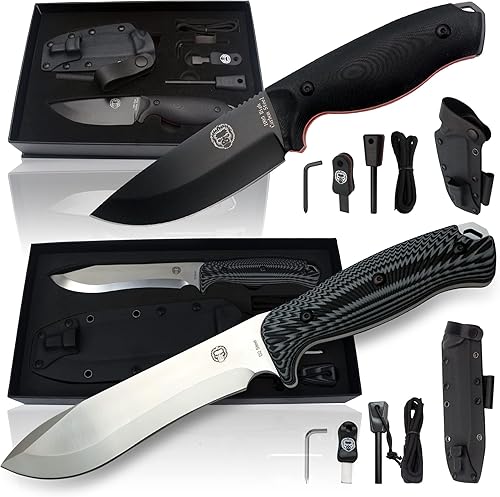 Juego de cuchillos de acero de alto carbono 1095 y cuchillo de caza de acero de Damasco D2