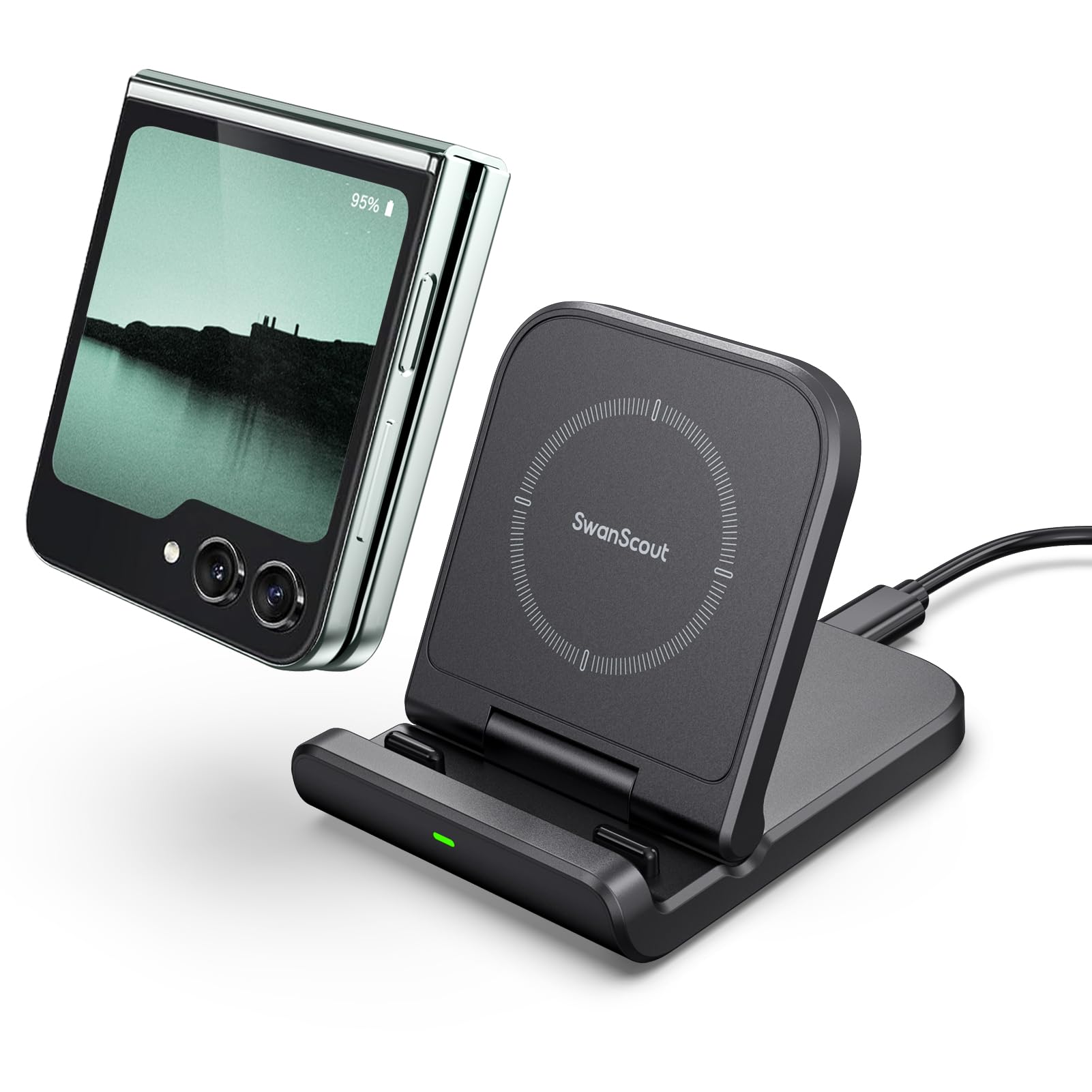 Galaxy Z Flip対応ワイヤレス充電器 Z Flipシリーズ対応 折り畳み 充電スタンド Galaxy Z Flip 7/6/5/4/3適用 ワイヤレス充電スタンド 置くだけ充電器 最大10W出力（アダプタ別売り）お洒落 プレゼント SwanScout 501S