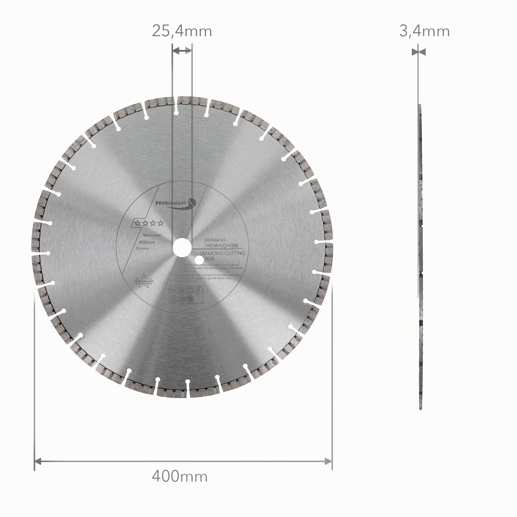 PRODIAMANT Disco diamantato Premium per il taglio del cemento laser 400 mm x 25,4 mm disco diamantato saldato al laser