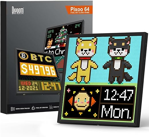 Divoom Pixoo-64 - WiFi Pixel Cloud Digital Picture Frame with APP Control,64 X 64 LED Panel Display Frame for Gaming...