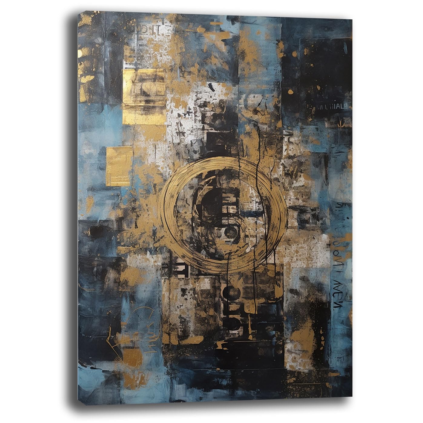 Cuadro moderno para salón vertical, abstracto, industrial, azul y dorado, cuadros modernos de pared XXL grande, impresión sobre lienzo, decoración mural mural decoración de pared dormitorio cocina (8,