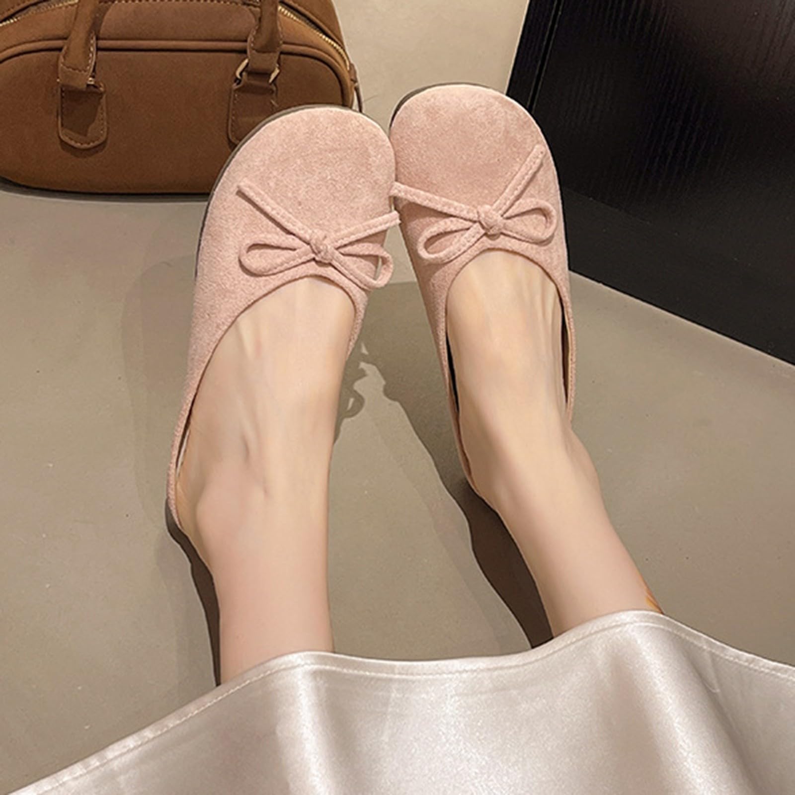 Zapatos de ballet clásicos con lazo para mujer, informales, planos, para uso diario elegante y cómodos trajes de oficina en interiores