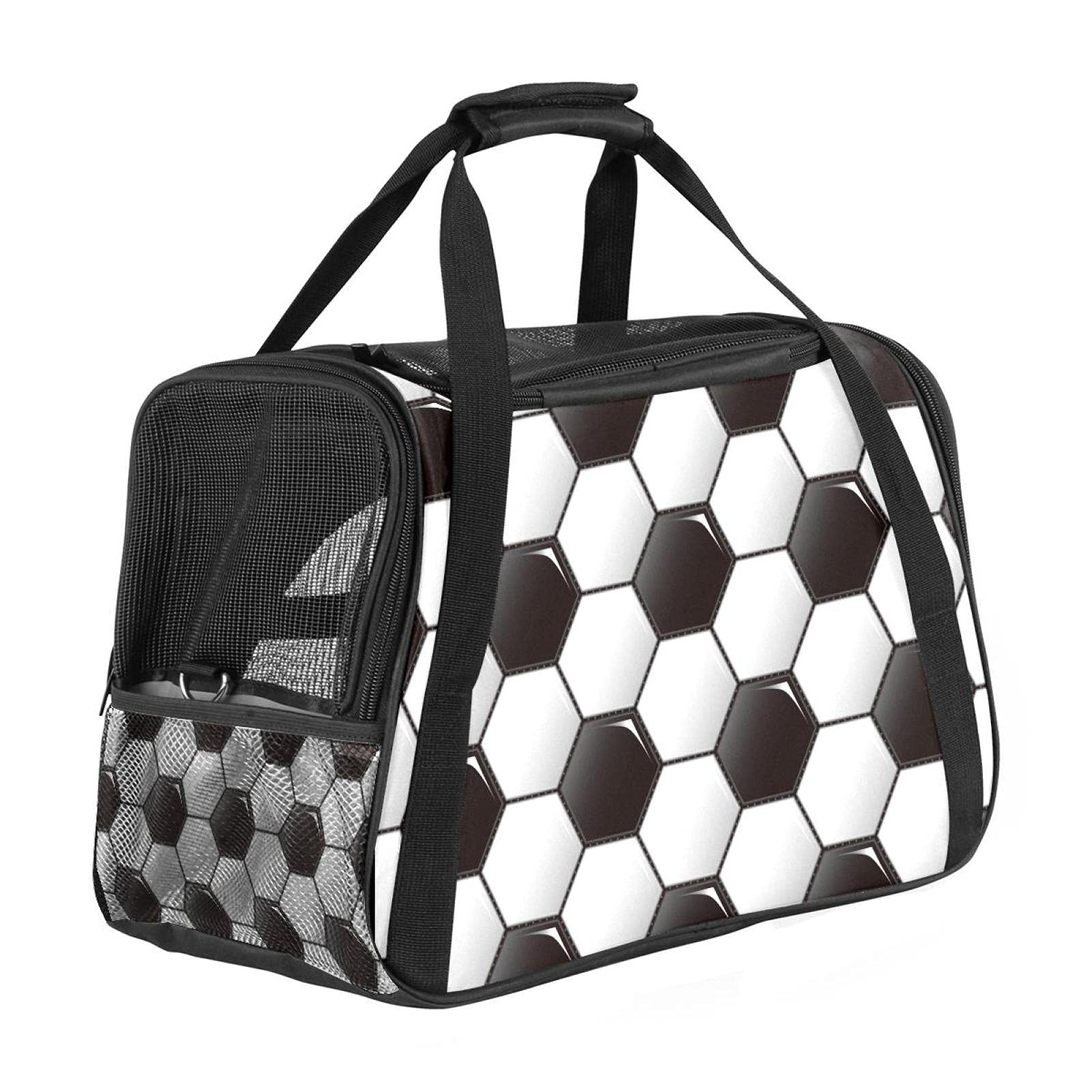 Sac de transport portable chat et chien avec motif football noir et blanc