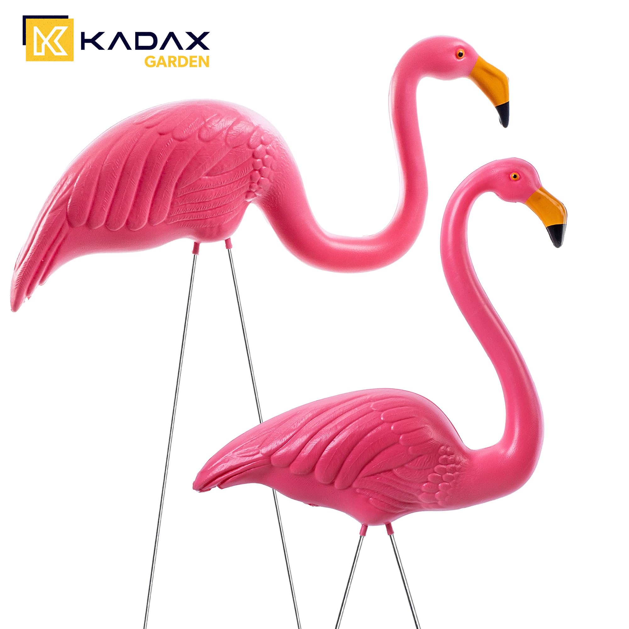 KADAX Lot de 2 figurines de flamant rose de jardin de 83 cm - Flamant rose - Piquet de jardin en plastique - Figurine de jardin - Oiseau exotique - Figurine de bassin rose - Décoration de jardin pour