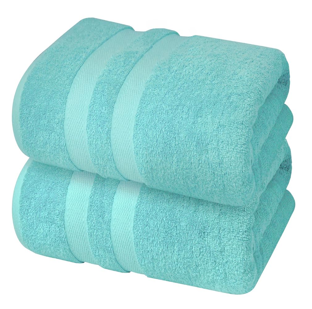 Pack of 2 Large Jumbo Bath Sheets 100% Egyptian Cotton -550GSM Super Absorbent Quick Dry Luxury Soft Big Bathroom Towels Set (Mint)