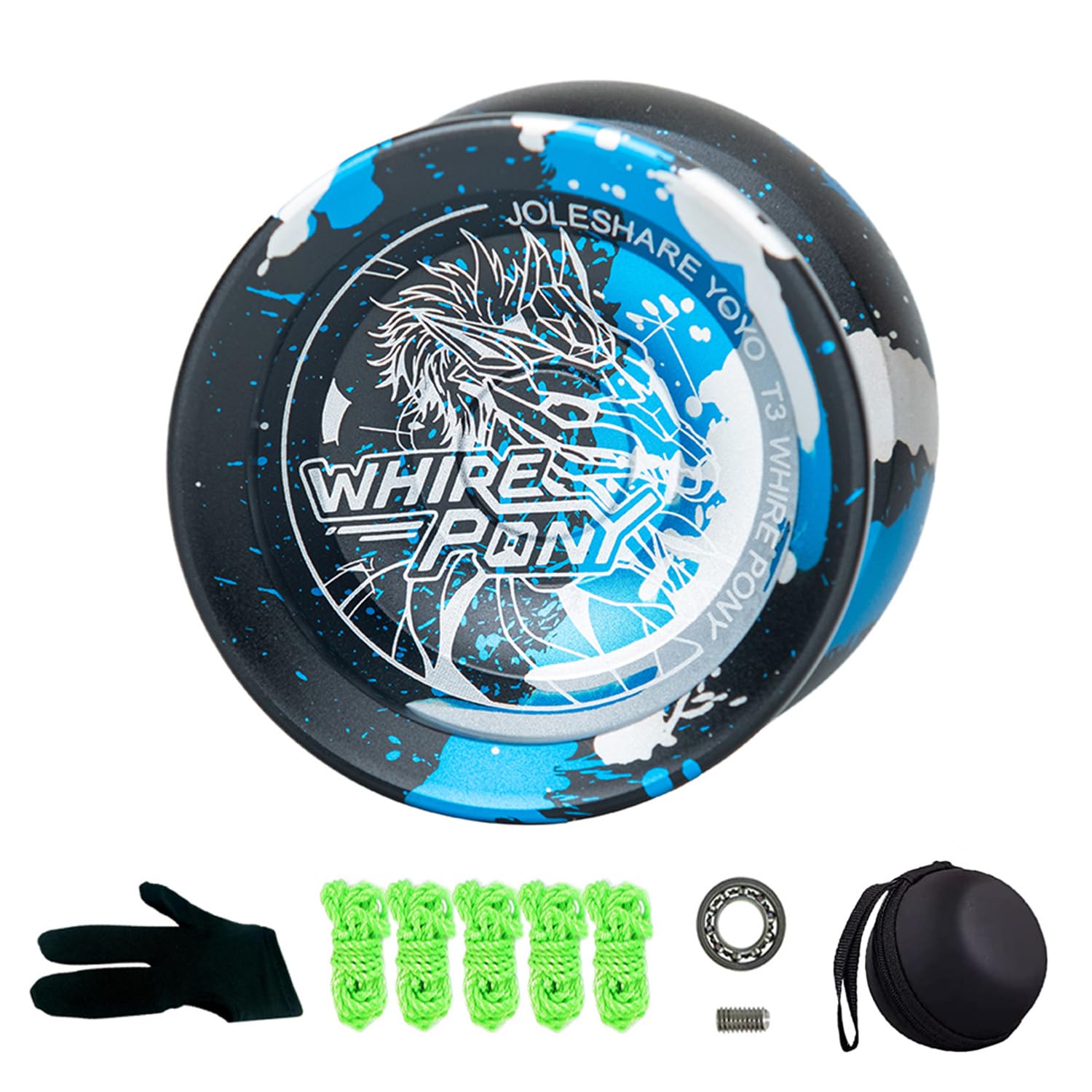 ShireBlueProfessional Responsive Yoyo, Aluminum Yo Yo for Kids Beginner, Replacement Unresponsive Ball Bearing for Advanced Yoyo Players + 1 Glove + 5 Yoyo Strings + 1 Ball Bag (Blue-Black)