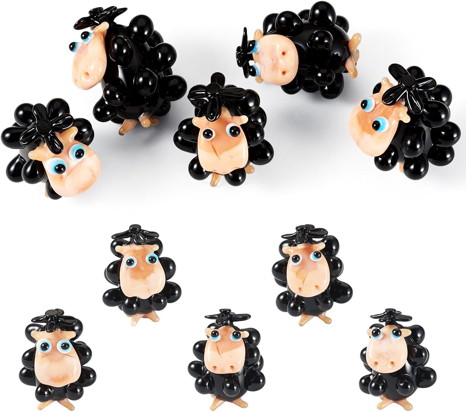 Craftdady 5Pcs Miniature Sheep Figurines Handmade Lampwork Glass Black Mini Sheep Cute Animal Statue Landscape Little Decor for Outdoor Garden DIY Ornament Christian Gift