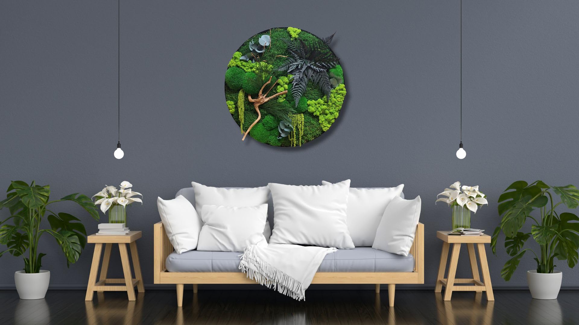 HelloMoss Moosbilder mit Rahmen 40cm - Moosbild XXL mit Island Moos Konserviert - Luxus Deko für Ihr Zuhause - Mooswand Deko Wohnzimmer Groß
