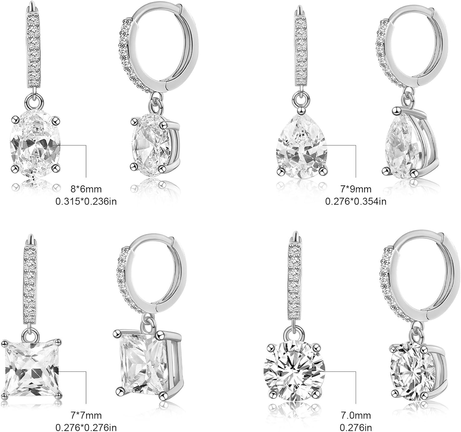 MDFUN 4 Pairs Dangle Drop Earrings for Women, 18K Gold Plated Cubic Zirconia Drop Dangle Huggie Hoop Earrings CZ Diamond Teardrop Hypoallergenic Jewelry - Image 2