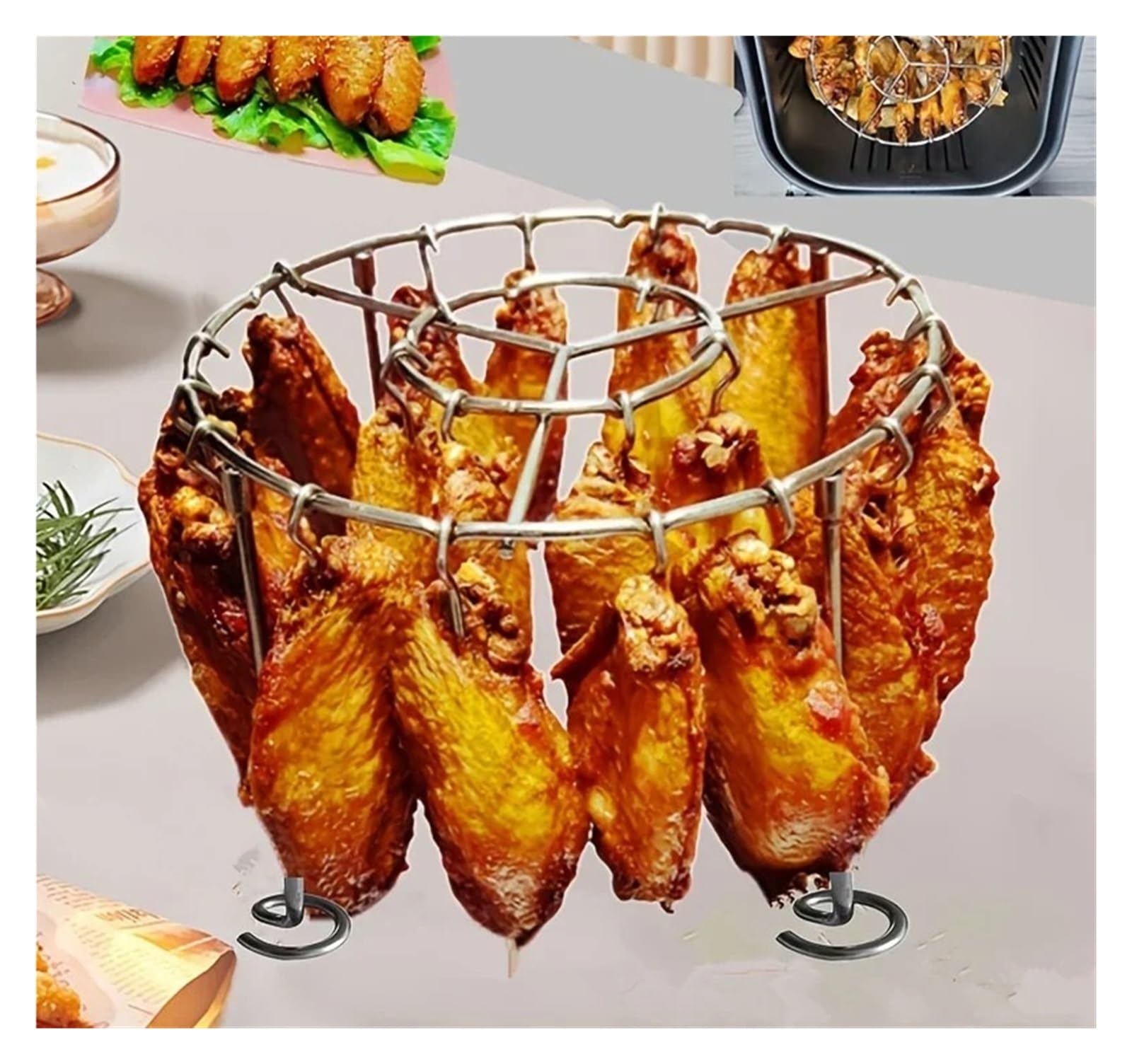 Genérico Parrilla Vertical de Acero Inoxidable for freidora de Aire | 23 brochetas, for 3,2-5,5 cuartos, multiusos, duraderas
