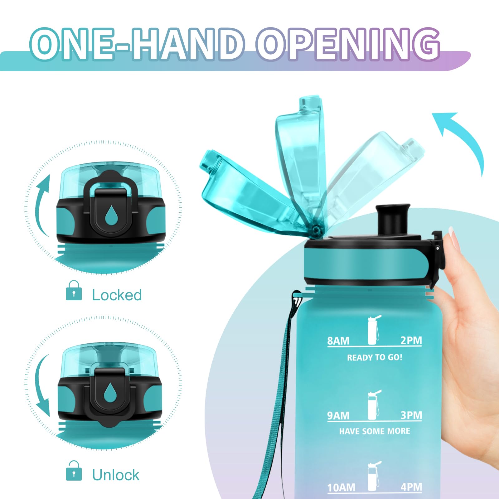 Borraccia 500ml, Borraccia con Indicatore del Tempo Motivazionale, Bottiglia con Filtro, Borraccia Bambini, a Prova di Perdite, Borracce per Bambini, Sport, Palestra, Scuola, Gym, Ufficio, Yoga