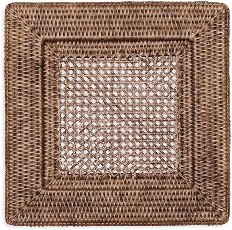 Caspari Rattan Square Plate Charger in Dark Natural Brown