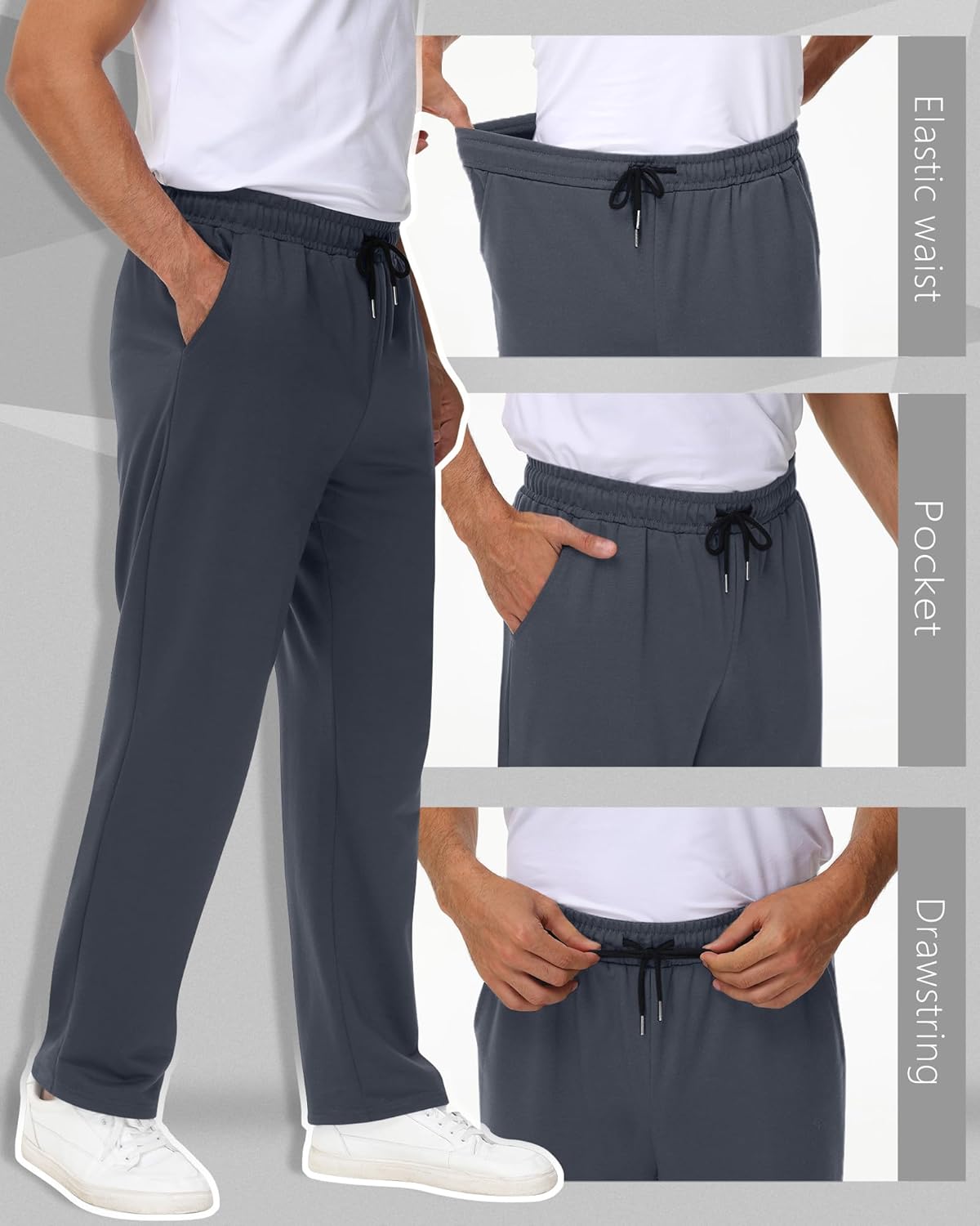 Neer 3 Pack Big and Tall Men's Sweatpants Wide Leg Open Bottom Plus Size Athletic Pants Baggy Workout Joggers with Pockets