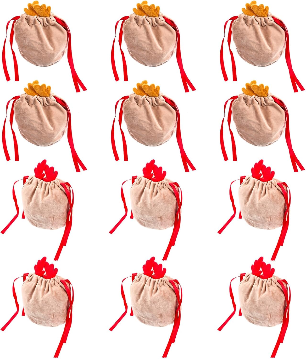 STAHAD Christmas Candy Storage Pouches Drawstring Bags Velvet Party Treat Bags 20pcs Red Khaki Antler Design for Holiday Party Favors