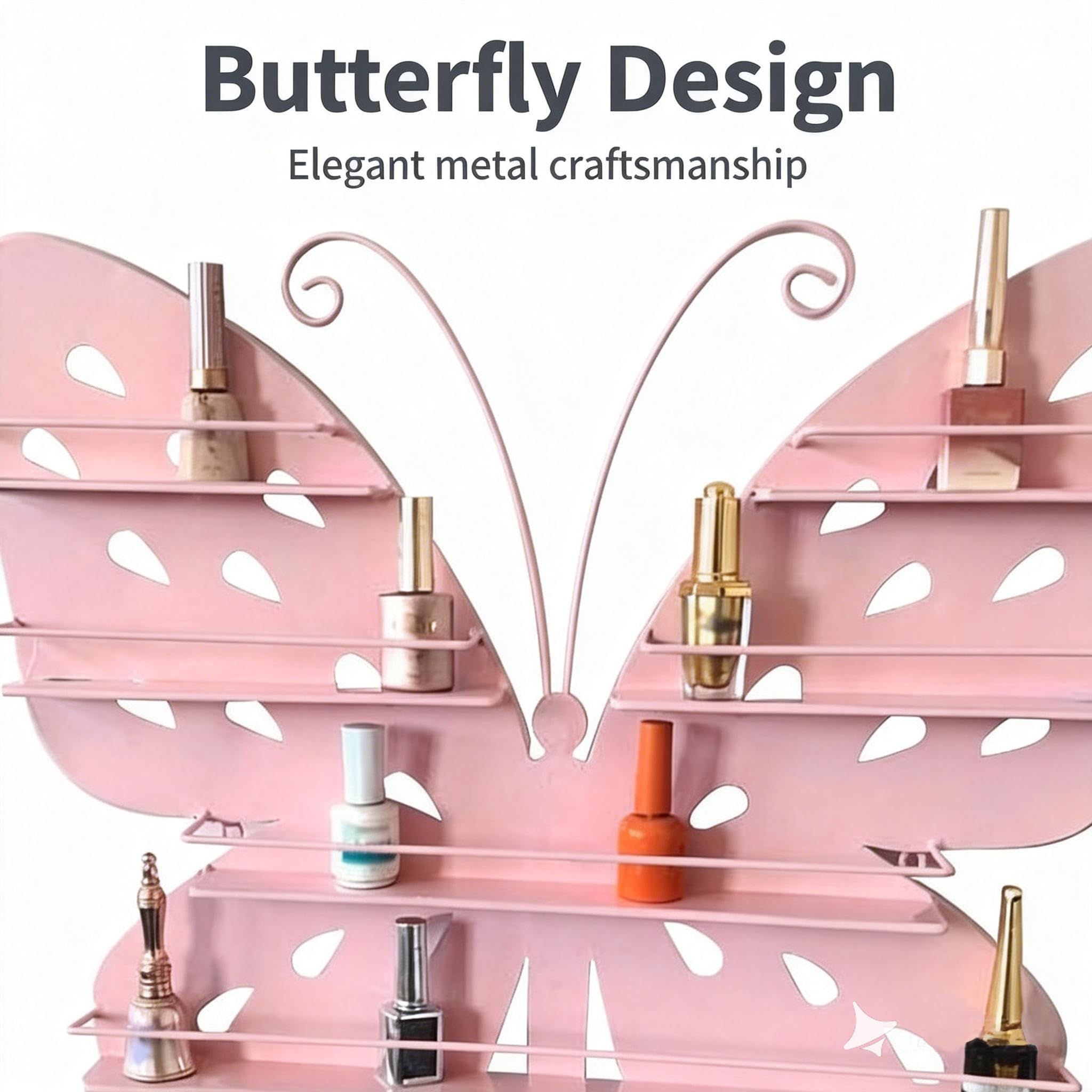 Espositore Creativo A Forma di Farfalla, Porta Smalti da Parete, Contenitore in Metallo per Cosmetici, Ideale per La Casa E I Saloni di Bellezza,Bianca